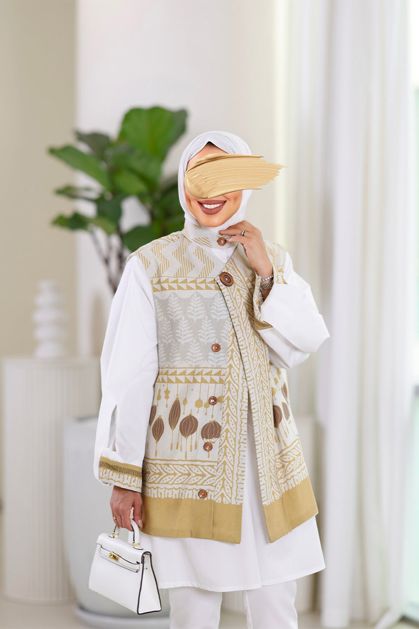 Shirt & Vest Model 1078 - Poplin & Turkish Cotton - Yellow & White
