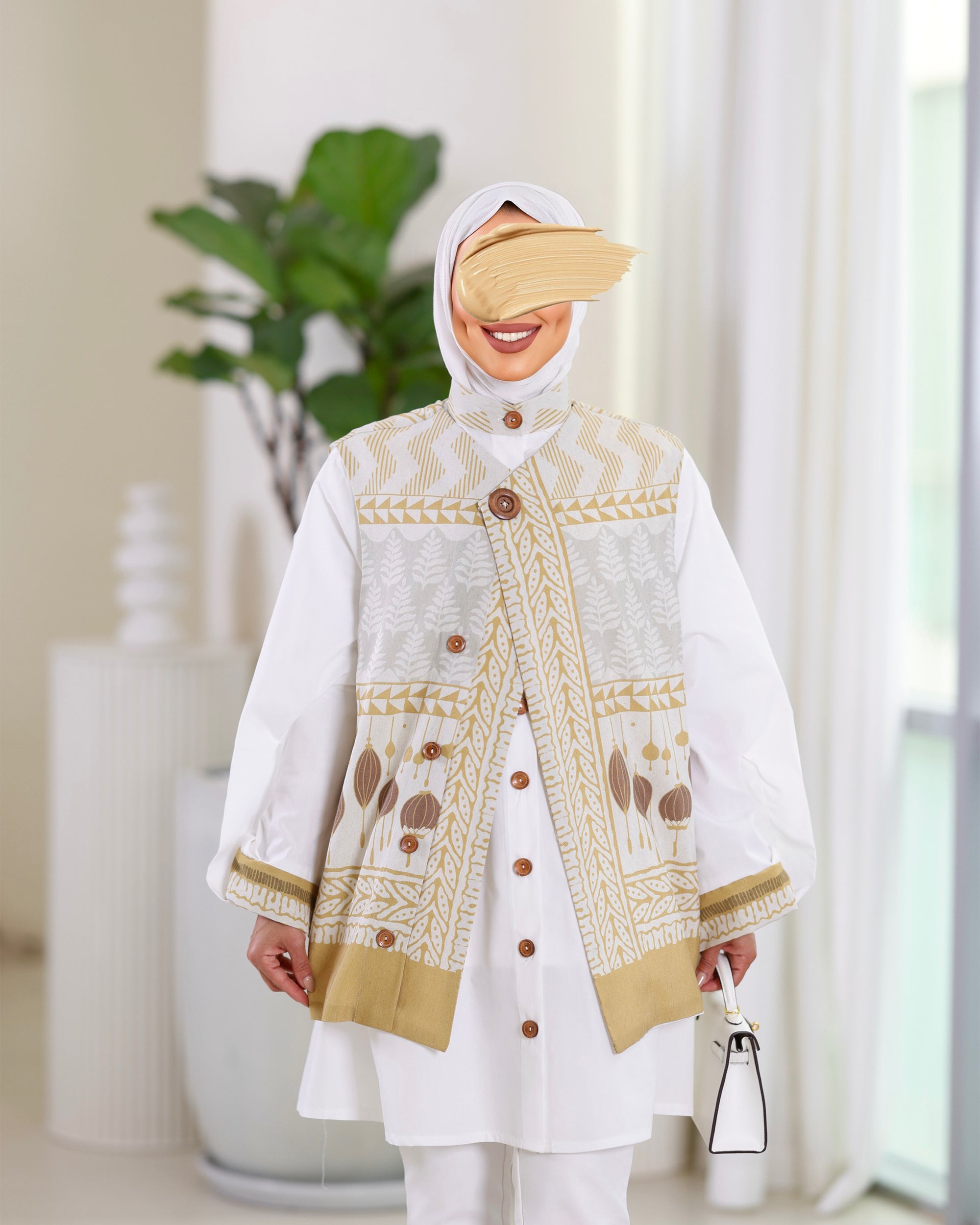 Shirt & Vest Model 1078 - Poplin & Turkish Cotton - Yellow & White