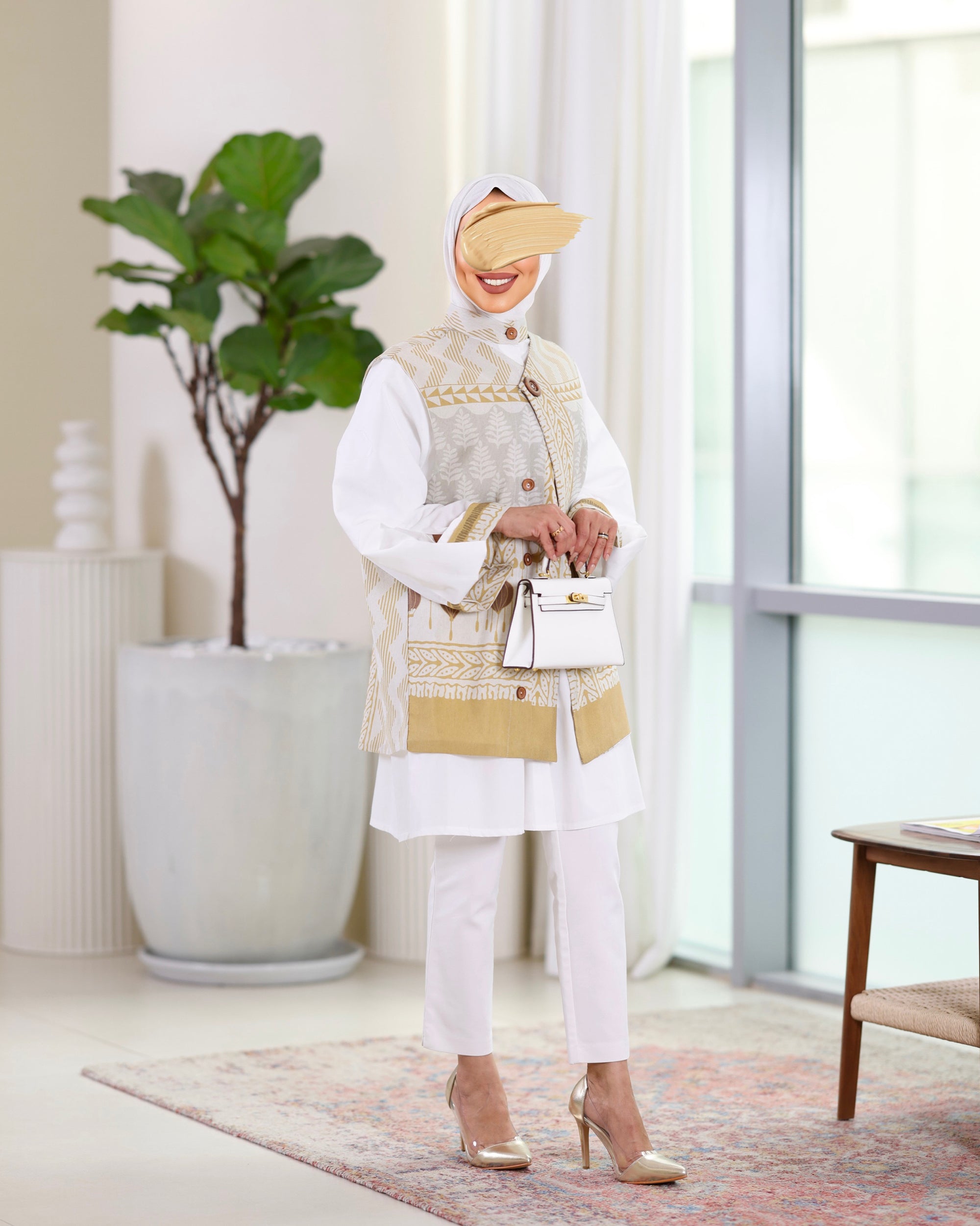 Shirt & Vest Model 1078 - Poplin & Turkish Cotton - Yellow & White