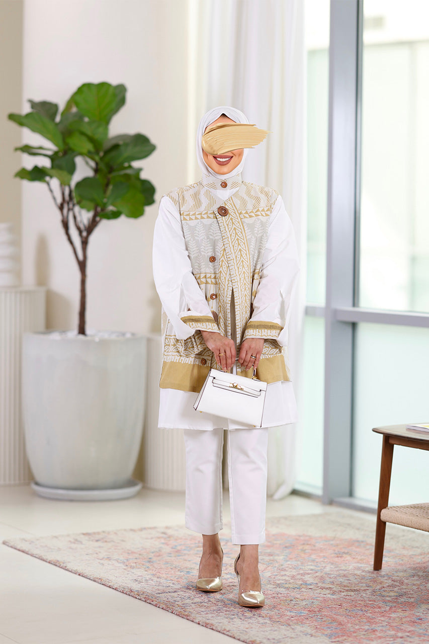 Shirt & Vest Model 1078 - Poplin & Turkish Cotton - Yellow & White