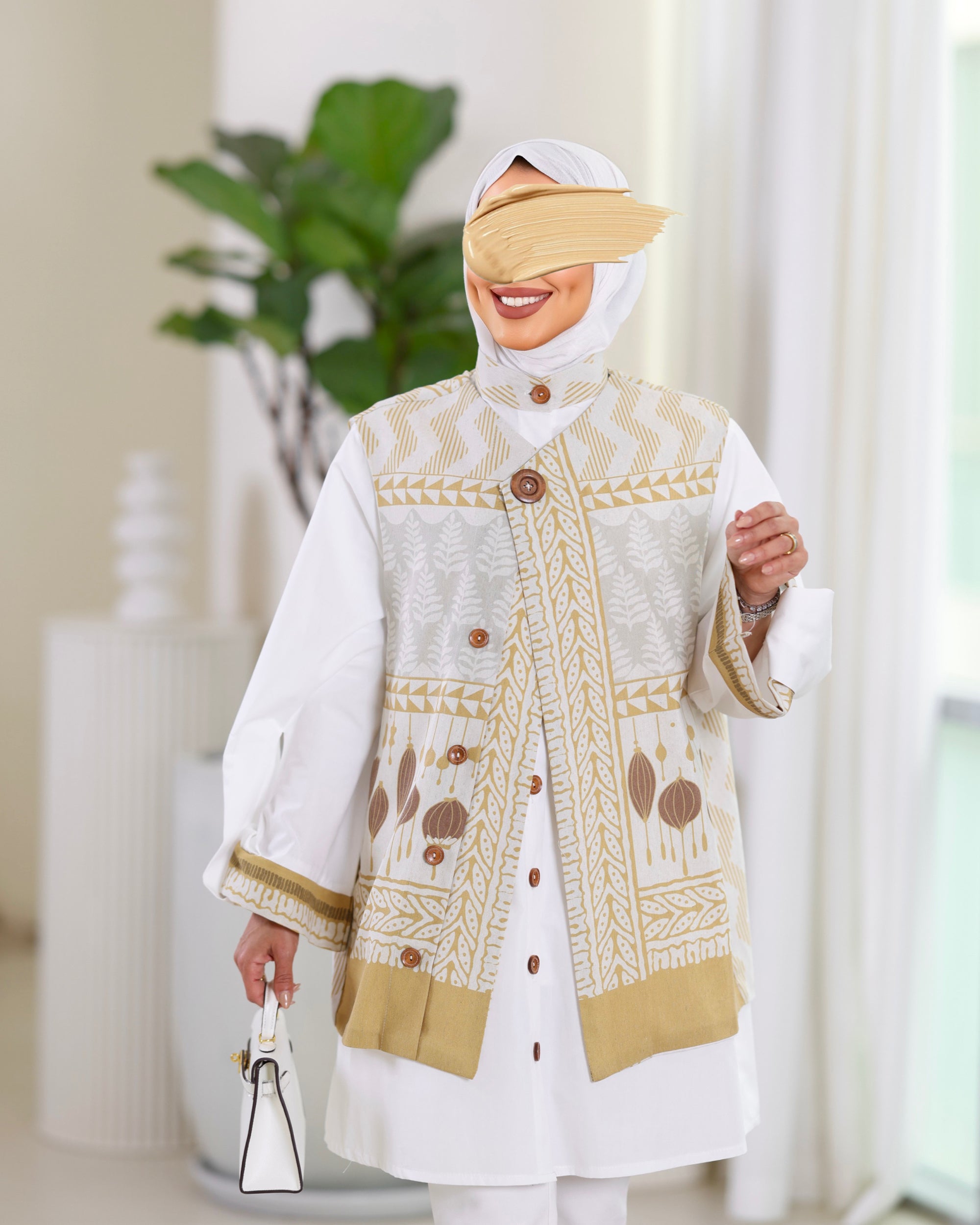 Shirt & Vest Model 1078 - Poplin & Turkish Cotton - Yellow & White