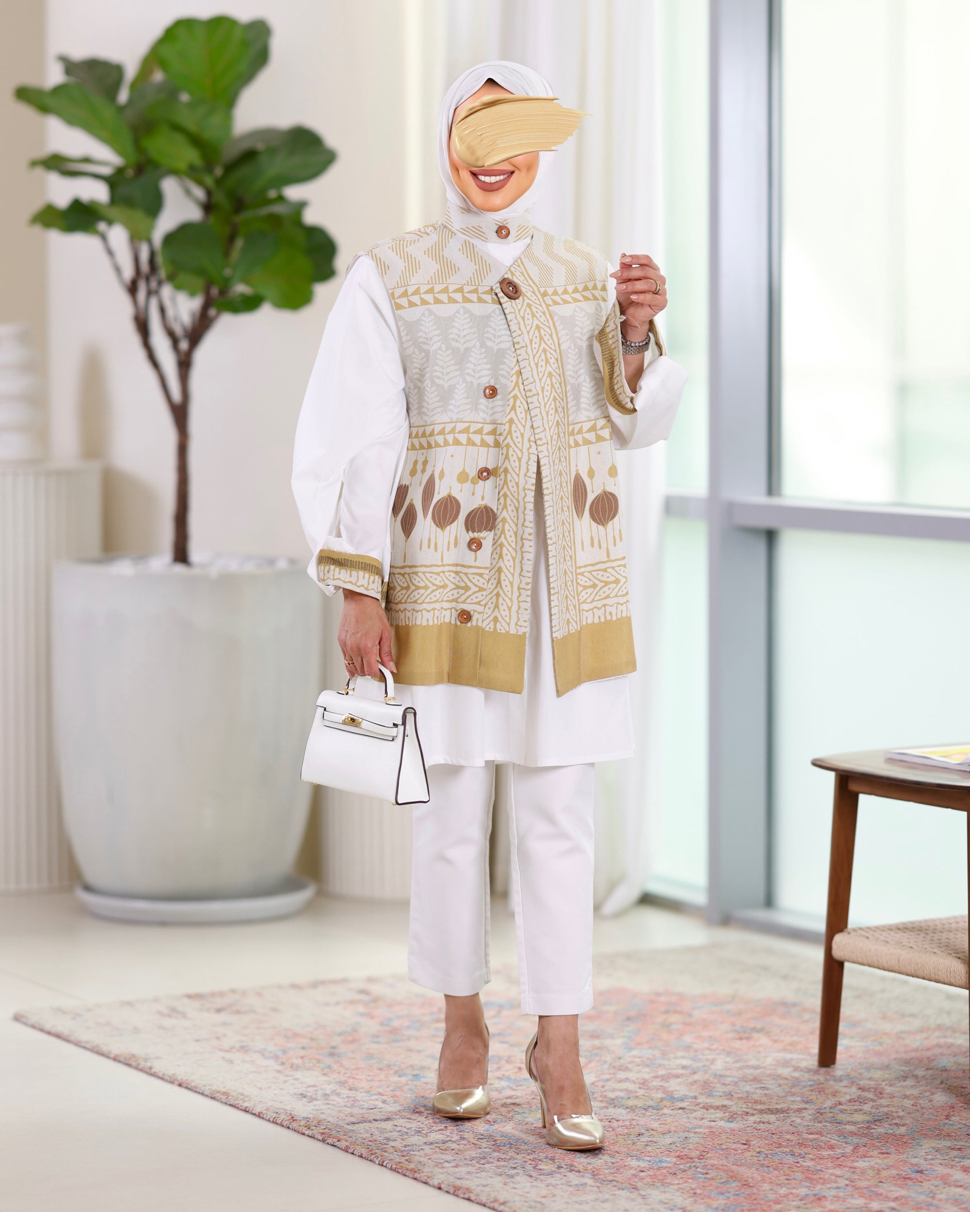 Shirt & Vest Model 1078 - Poplin & Turkish Cotton - Yellow & White