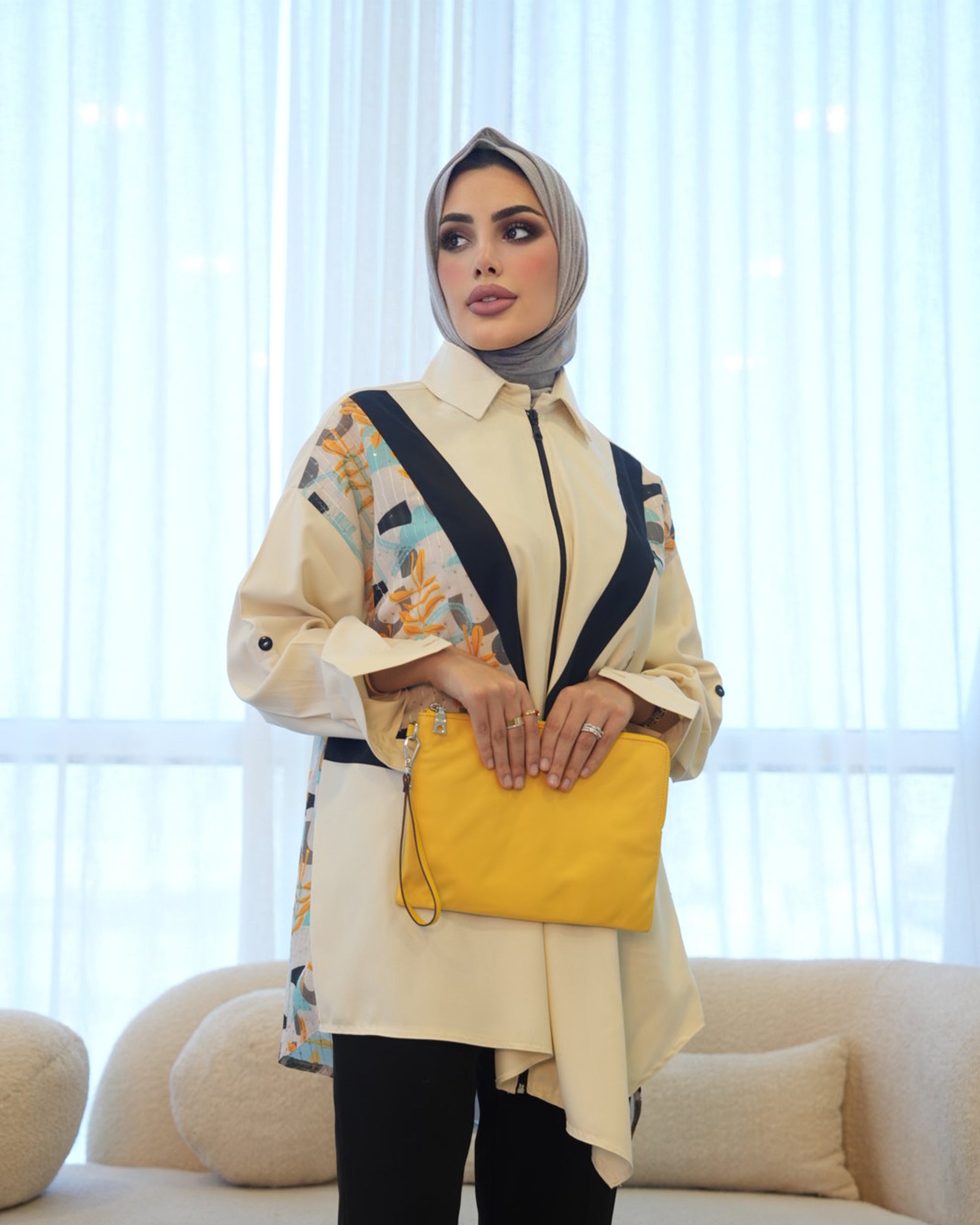 Shirt Model 1079 - Gabardine Cotton - Beige & Black