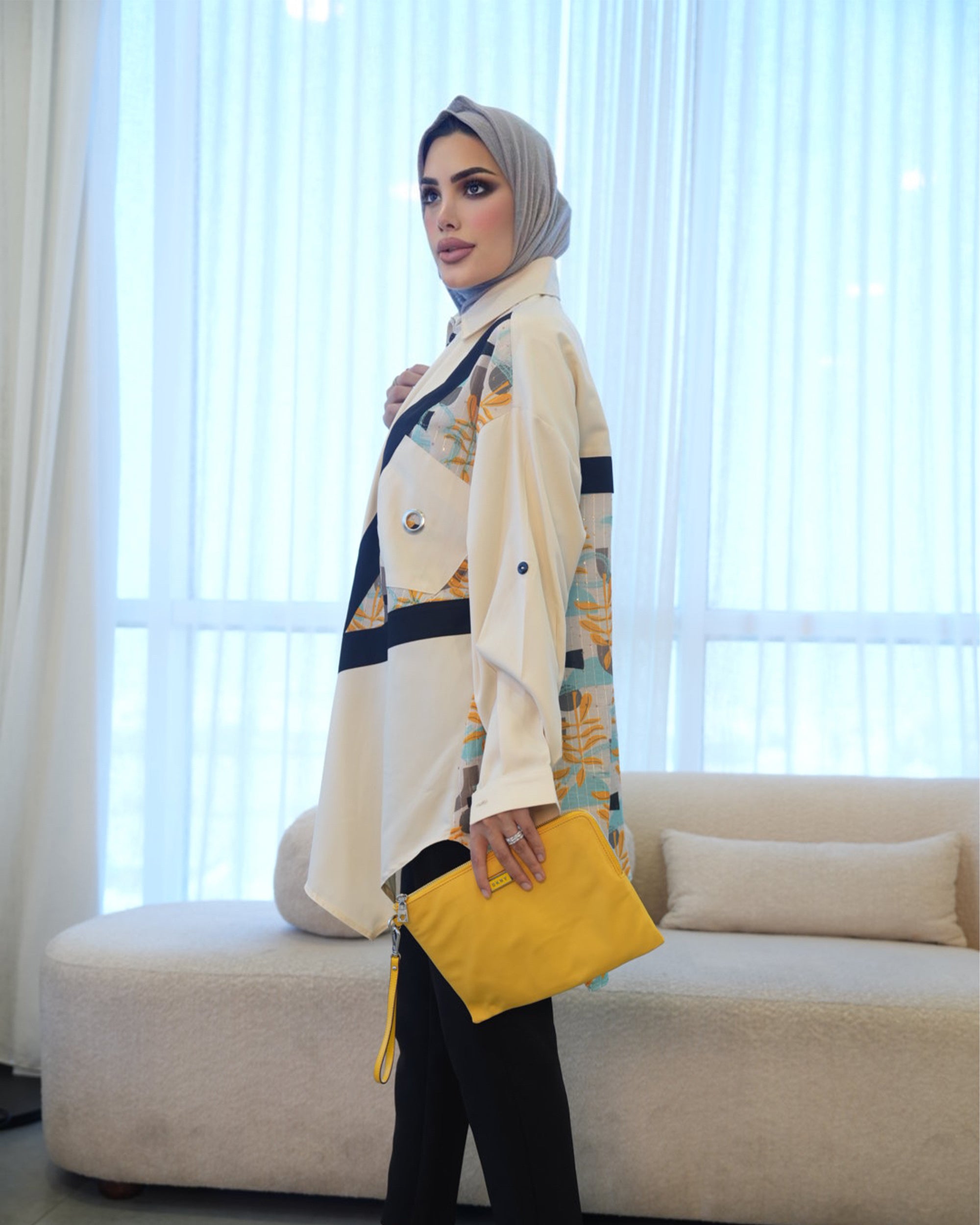 Shirt Model 1079 - Gabardine Cotton - Beige & Black