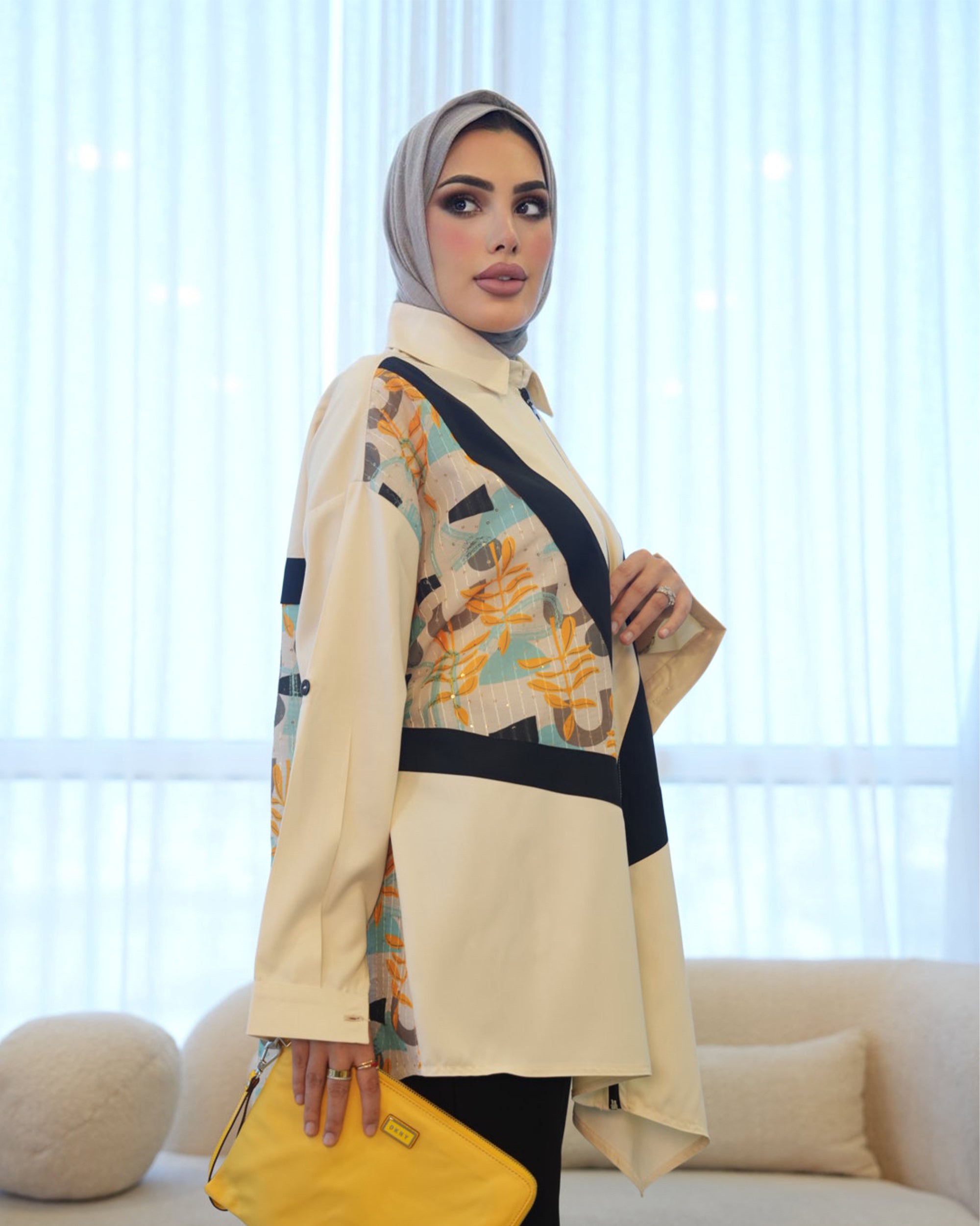 Shirt Model 1079 - Gabardine Cotton - Beige & Black