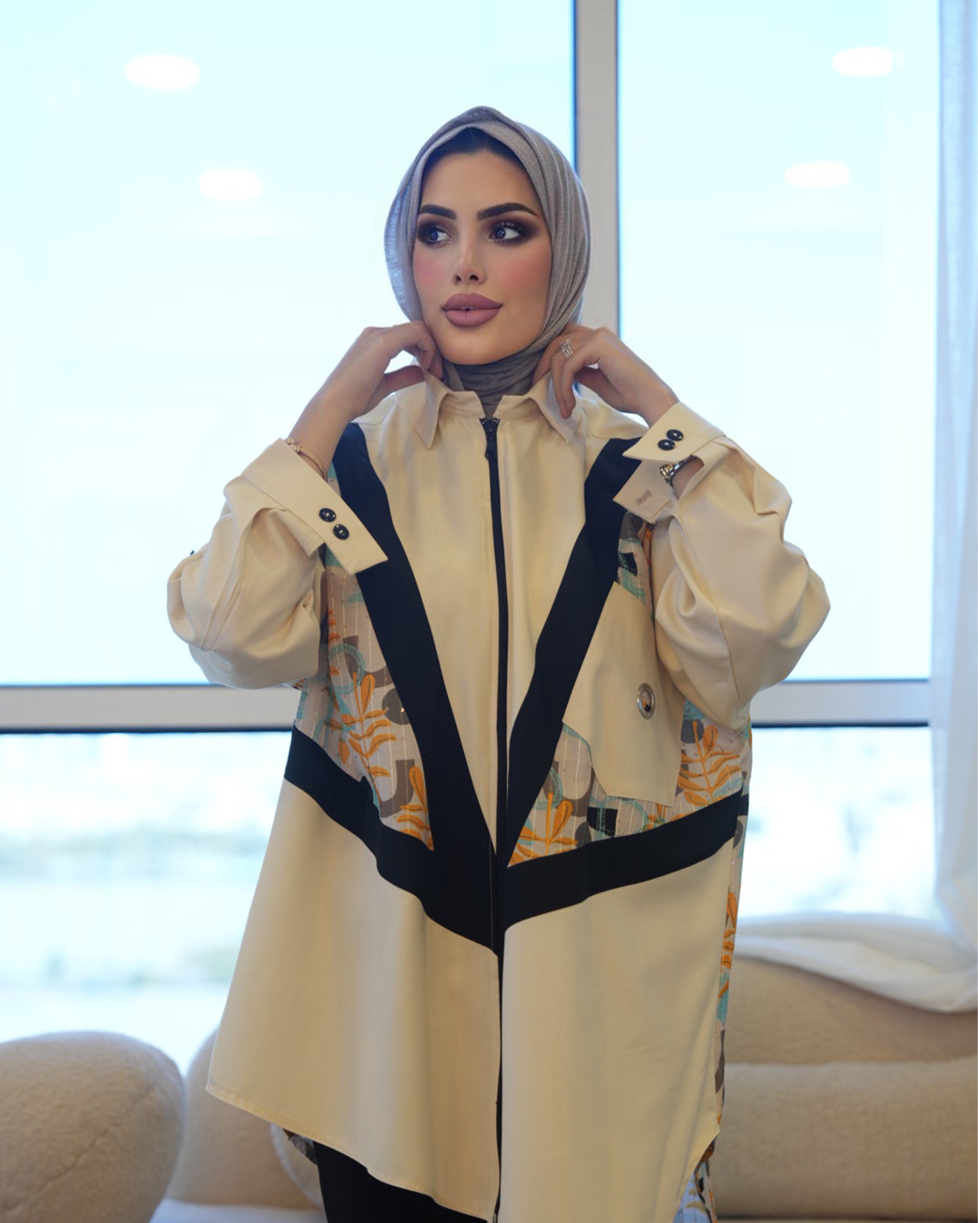 Shirt Model 1079 - Gabardine Cotton - Beige & Black