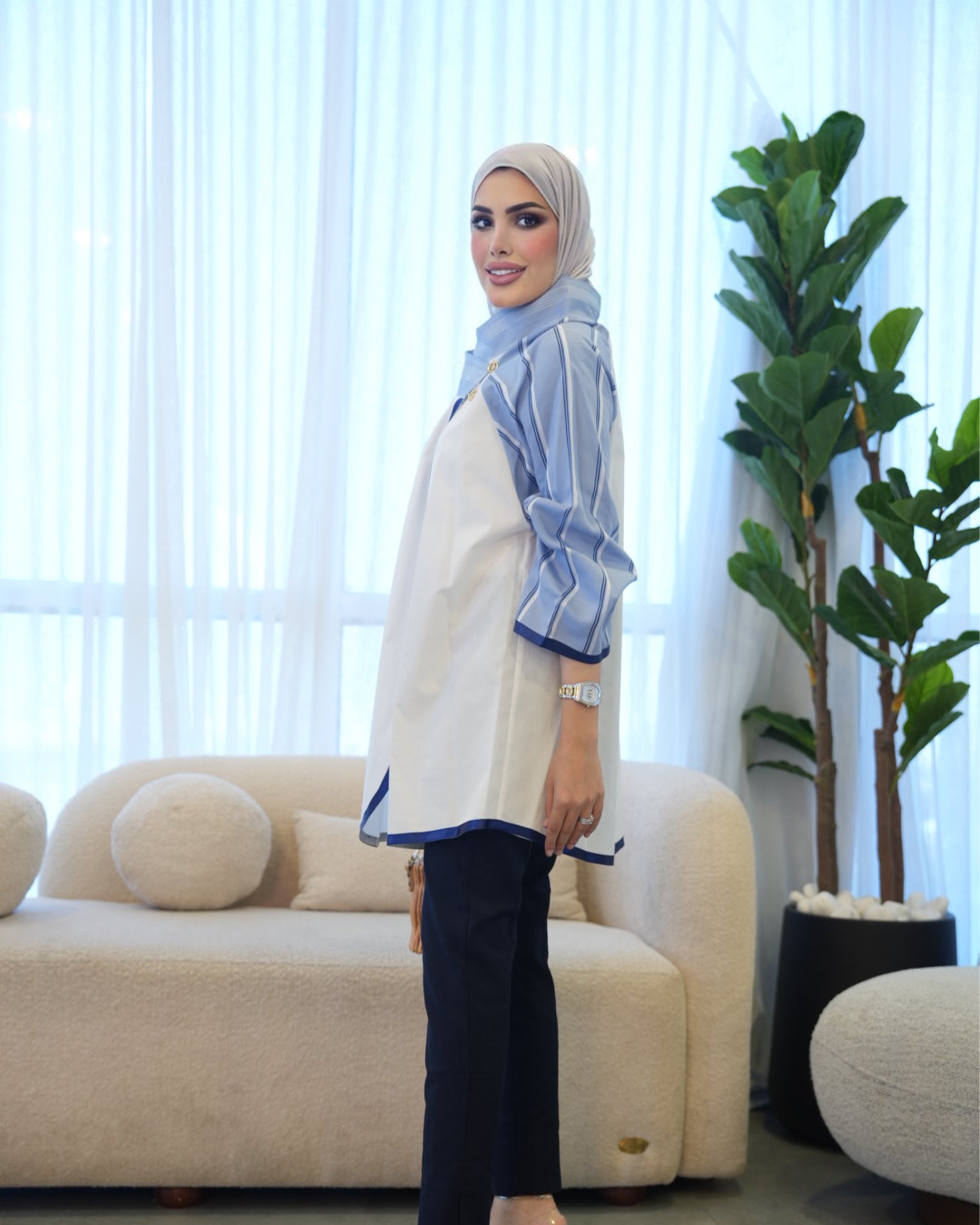 Shirt Model 1080 - Poplin - White & Blue