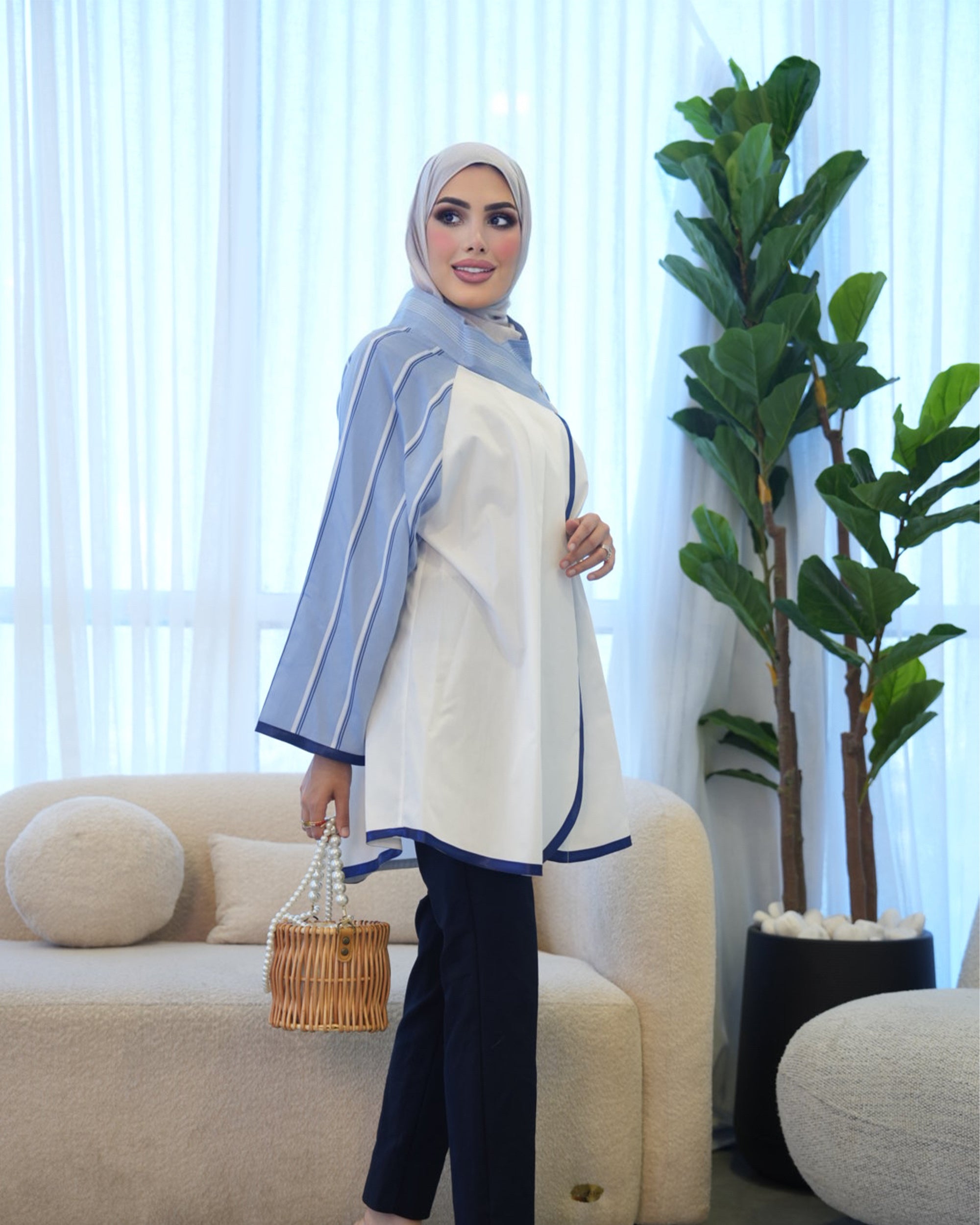 Shirt Model 1080 - Poplin - White & Blue