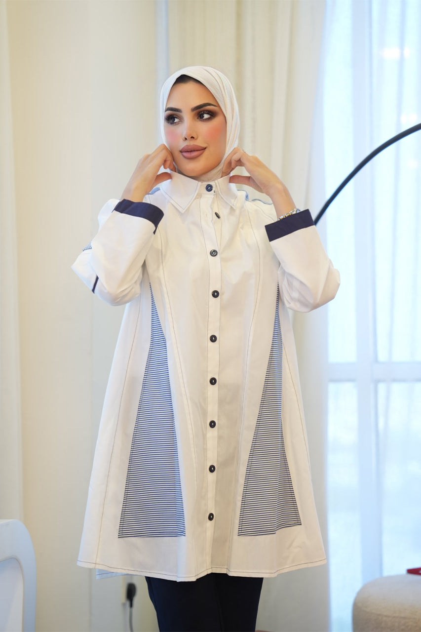 Shirt Model 1081 - Poplin - White & Blue