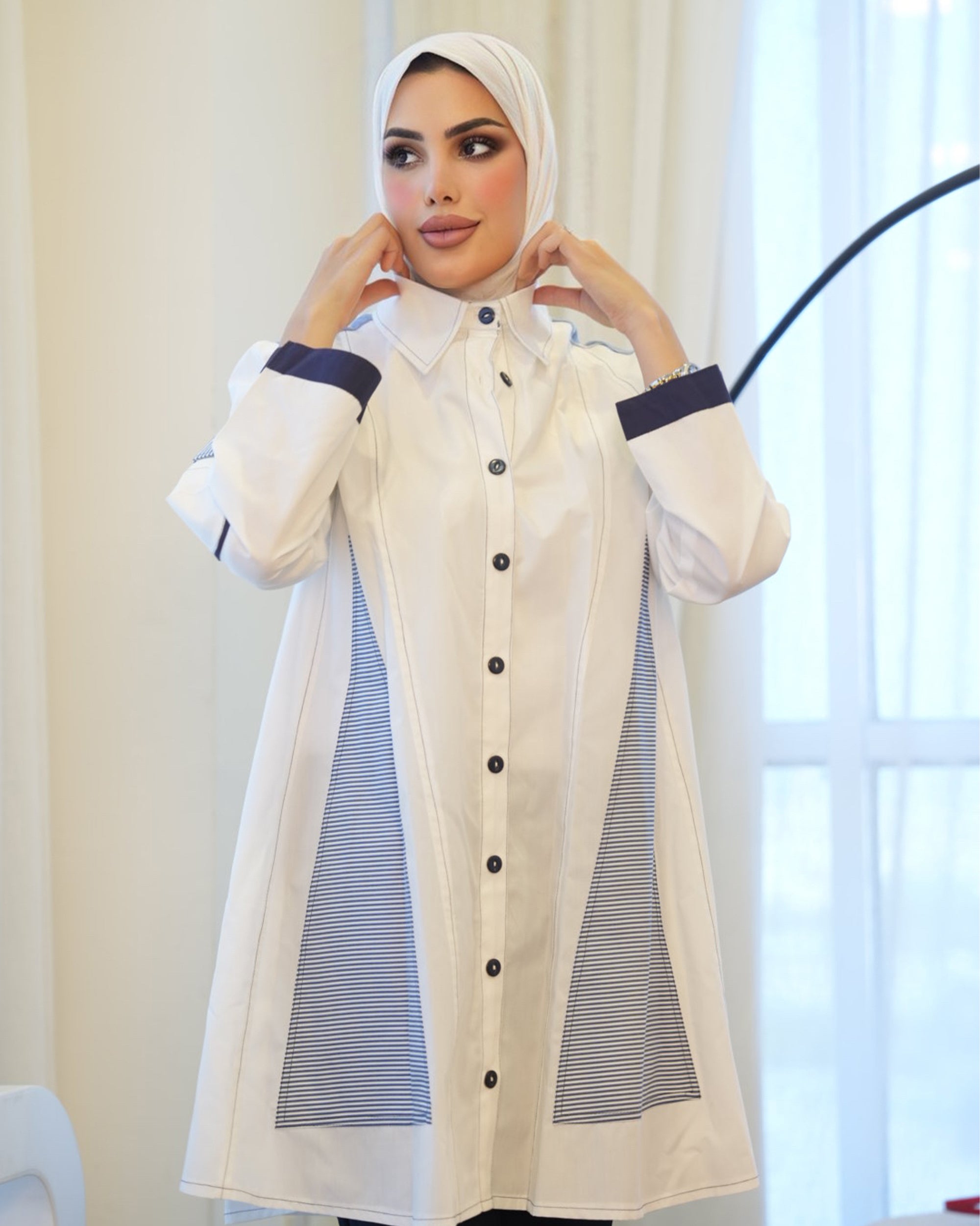 Shirt Model 1081 - Poplin - White & Blue