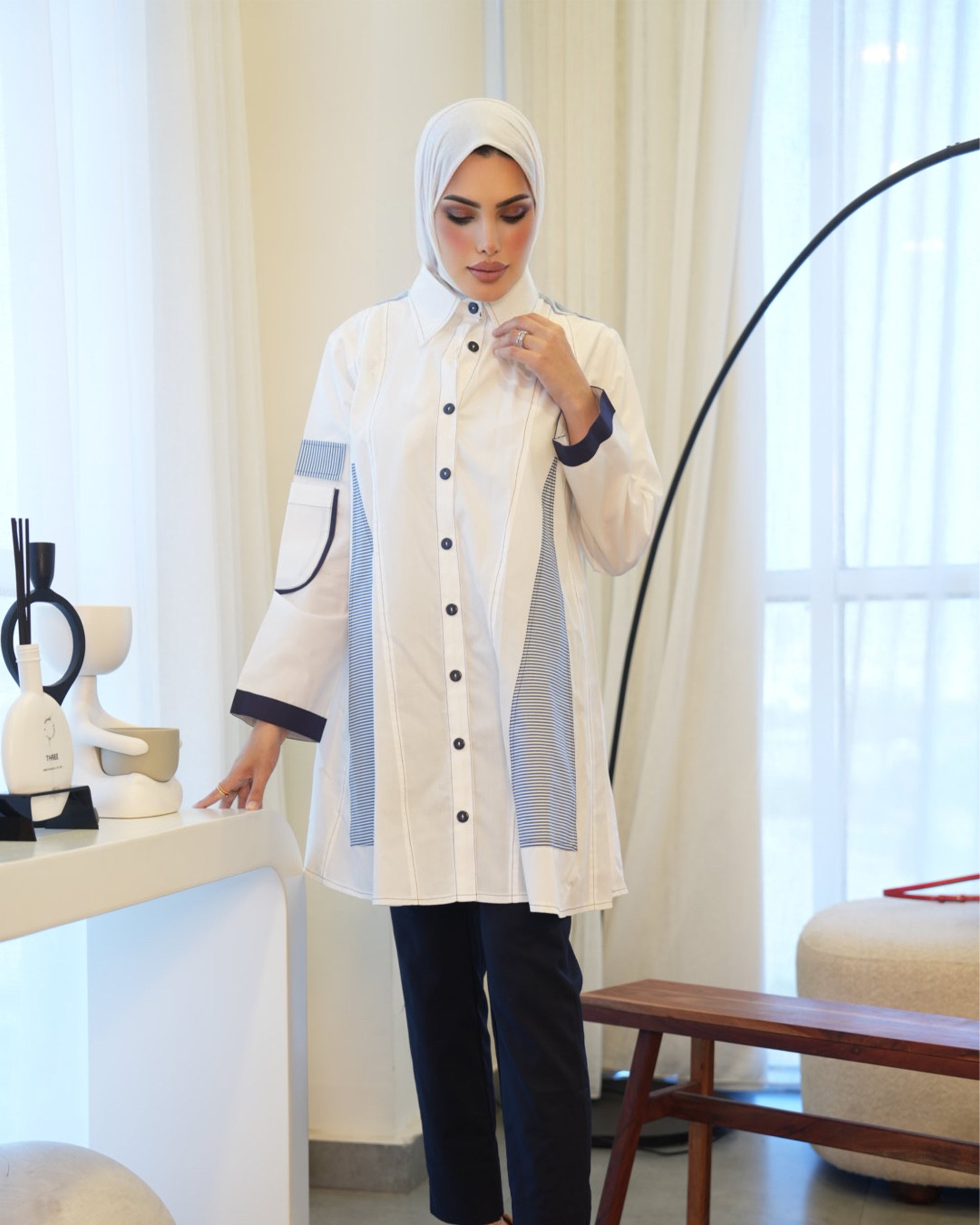 Shirt Model 1081 - Poplin - White & Blue