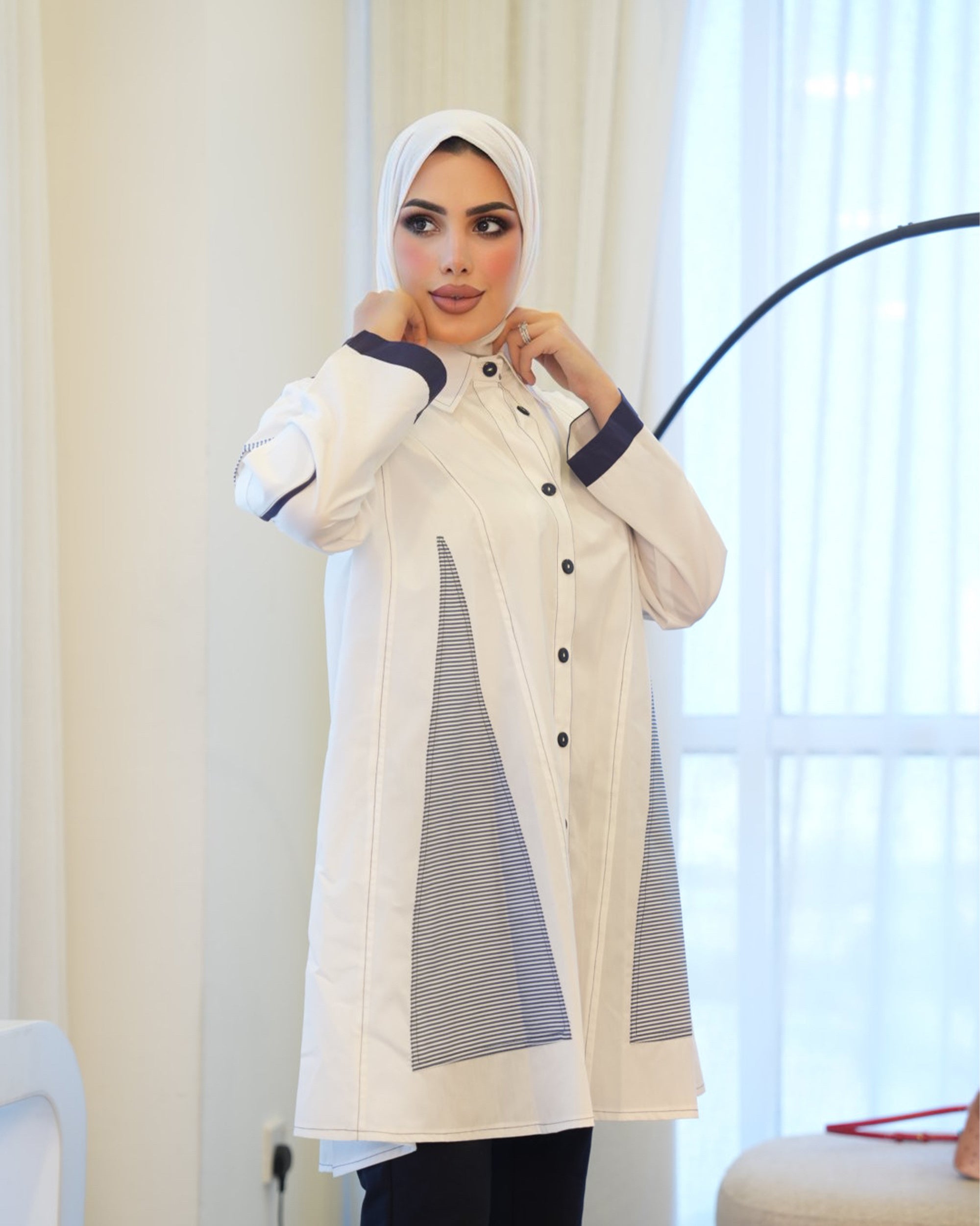 Shirt Model 1081 - Poplin - White & Blue