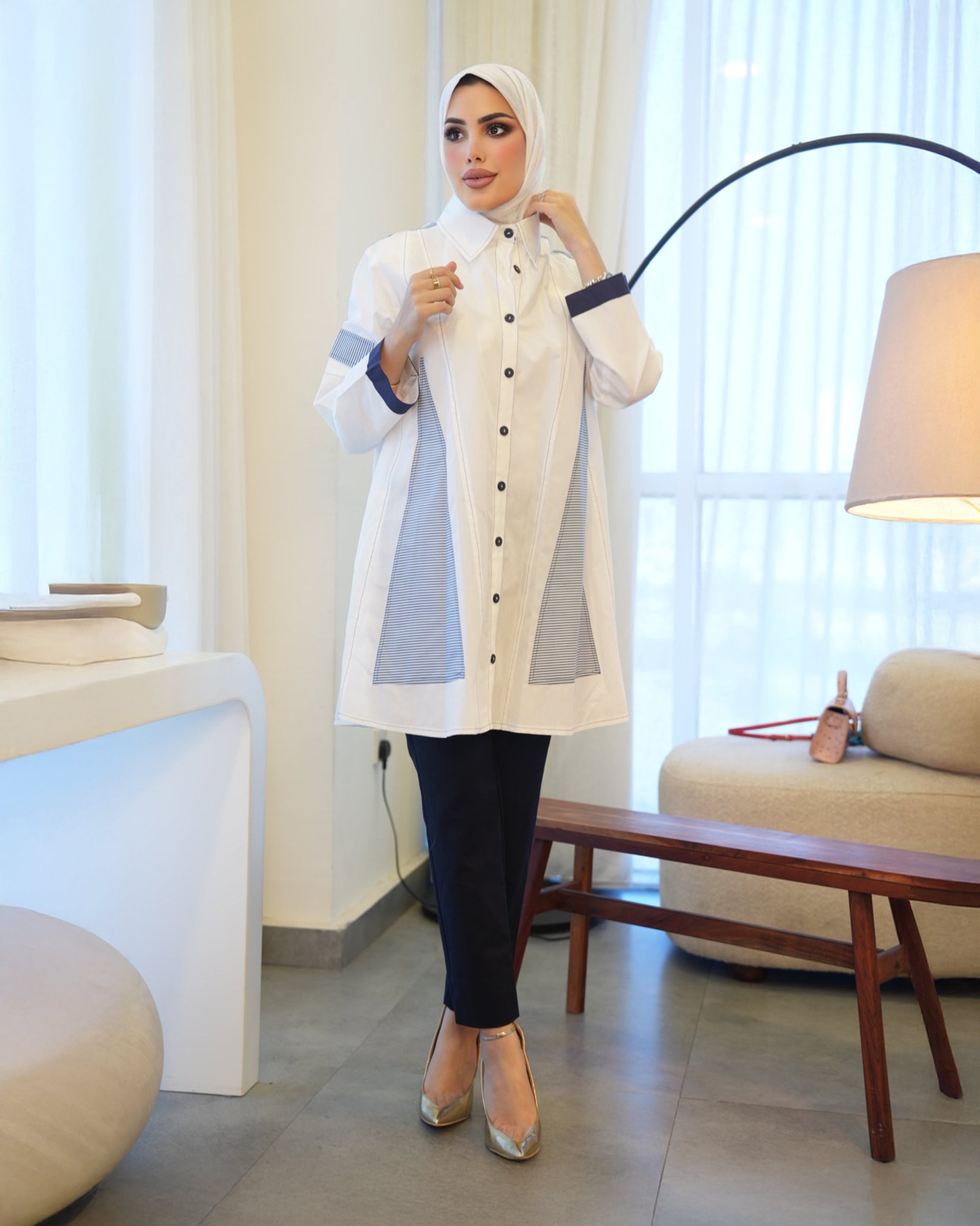 Shirt Model 1081 - Poplin - White & Blue