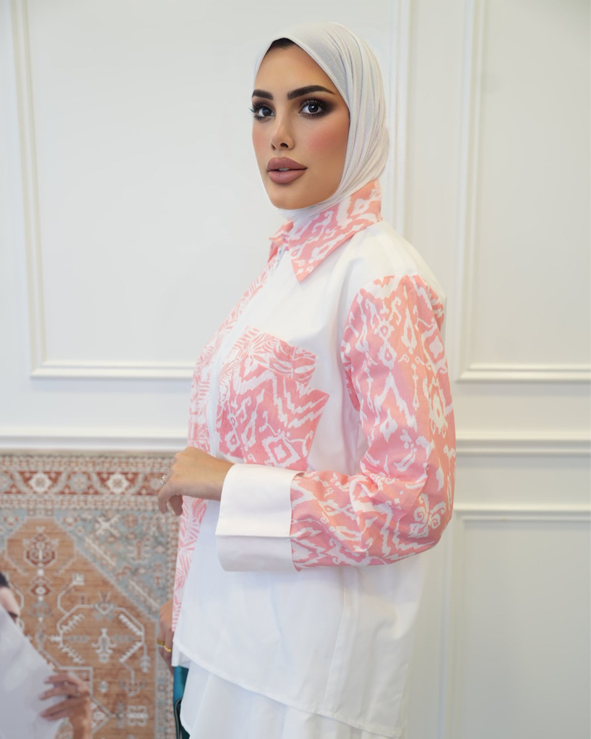 Shirt Model 1082 - Poplin - Pink & White