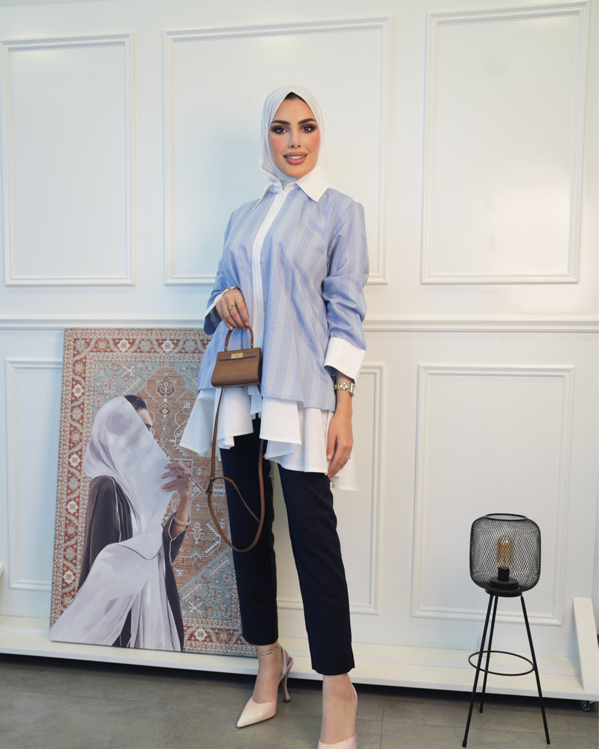 Shirt Model 1083 - Poplin - Blue & White