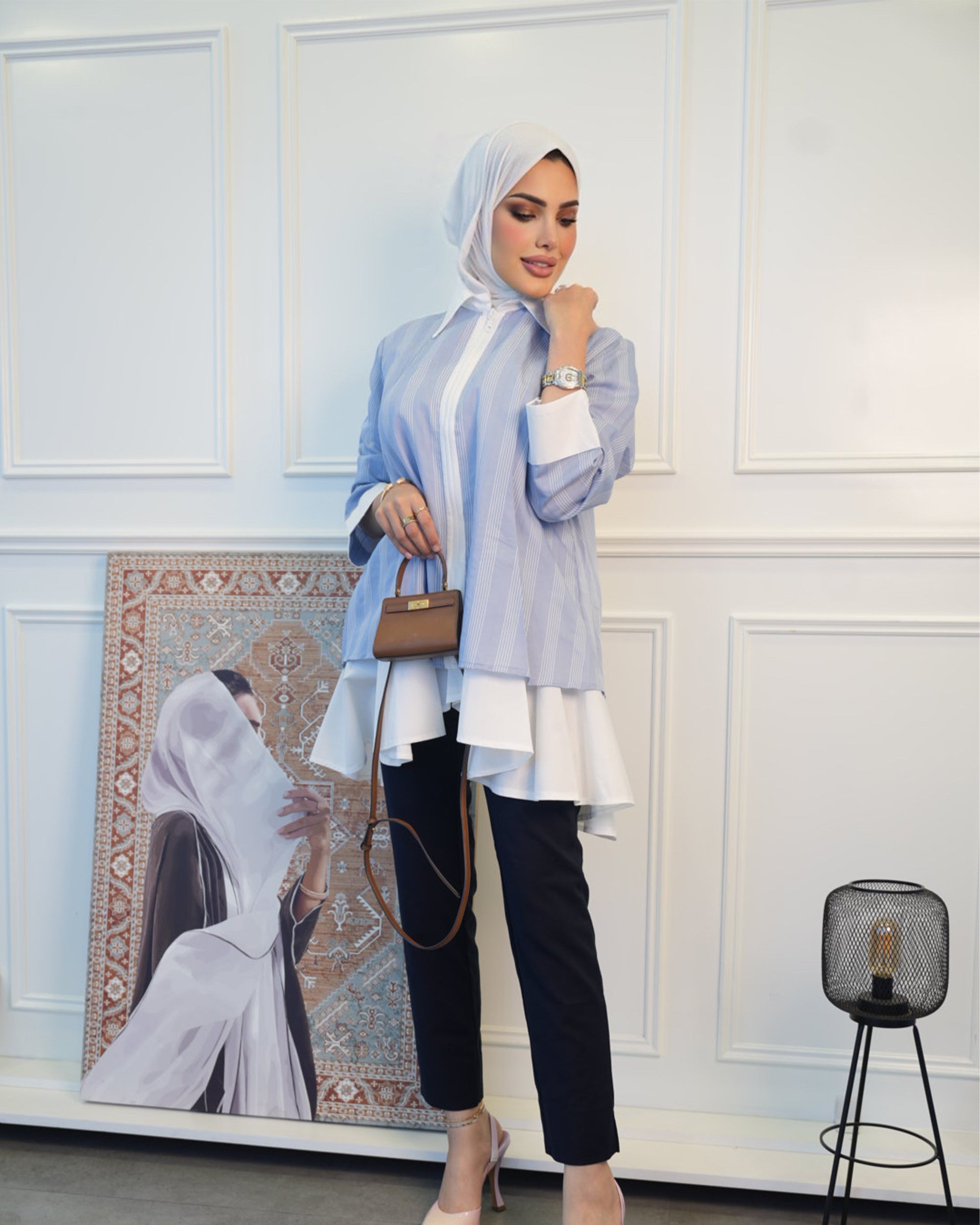 Shirt Model 1083 - Poplin - Blue & White