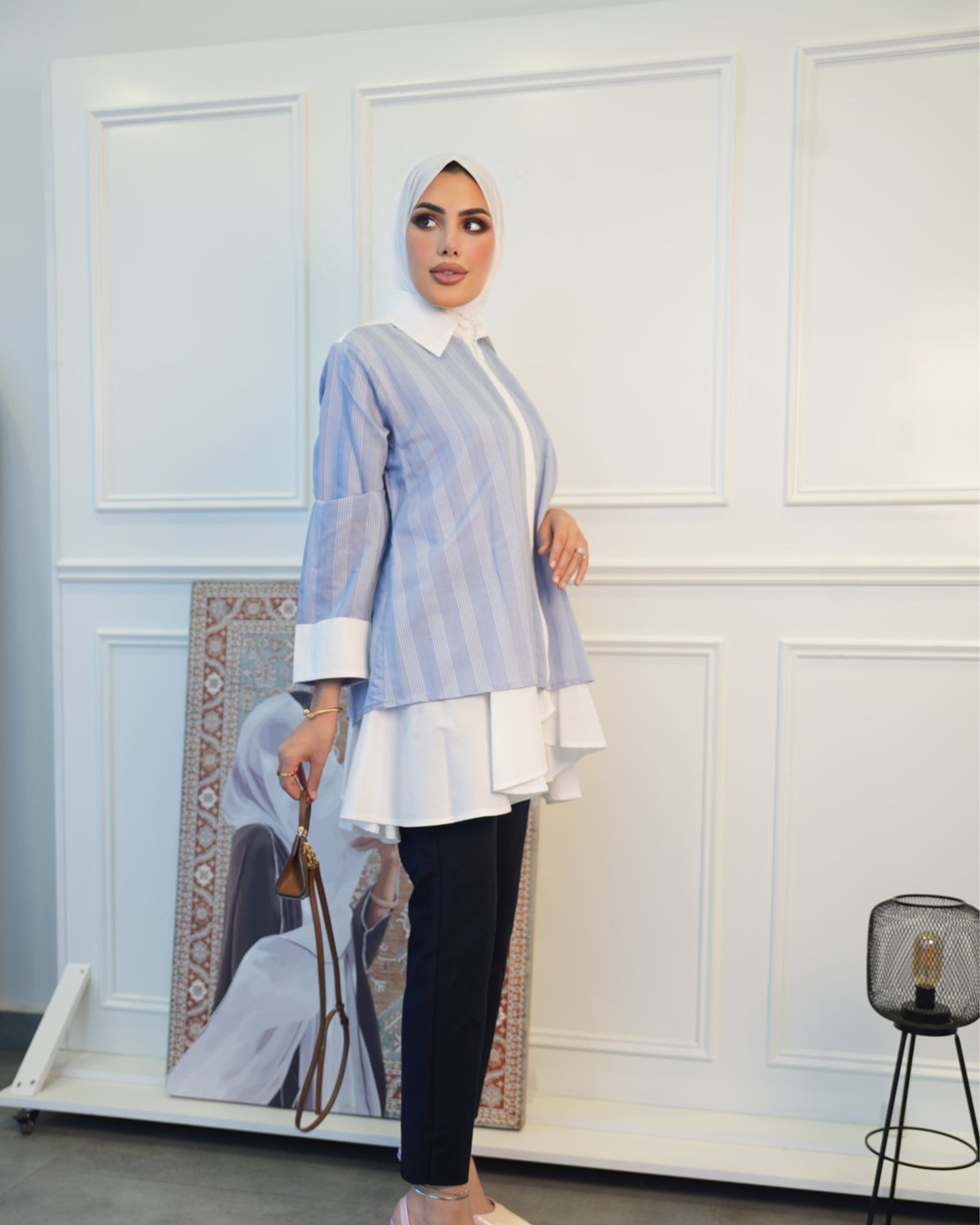 Shirt Model 1083 - Poplin - Blue & White