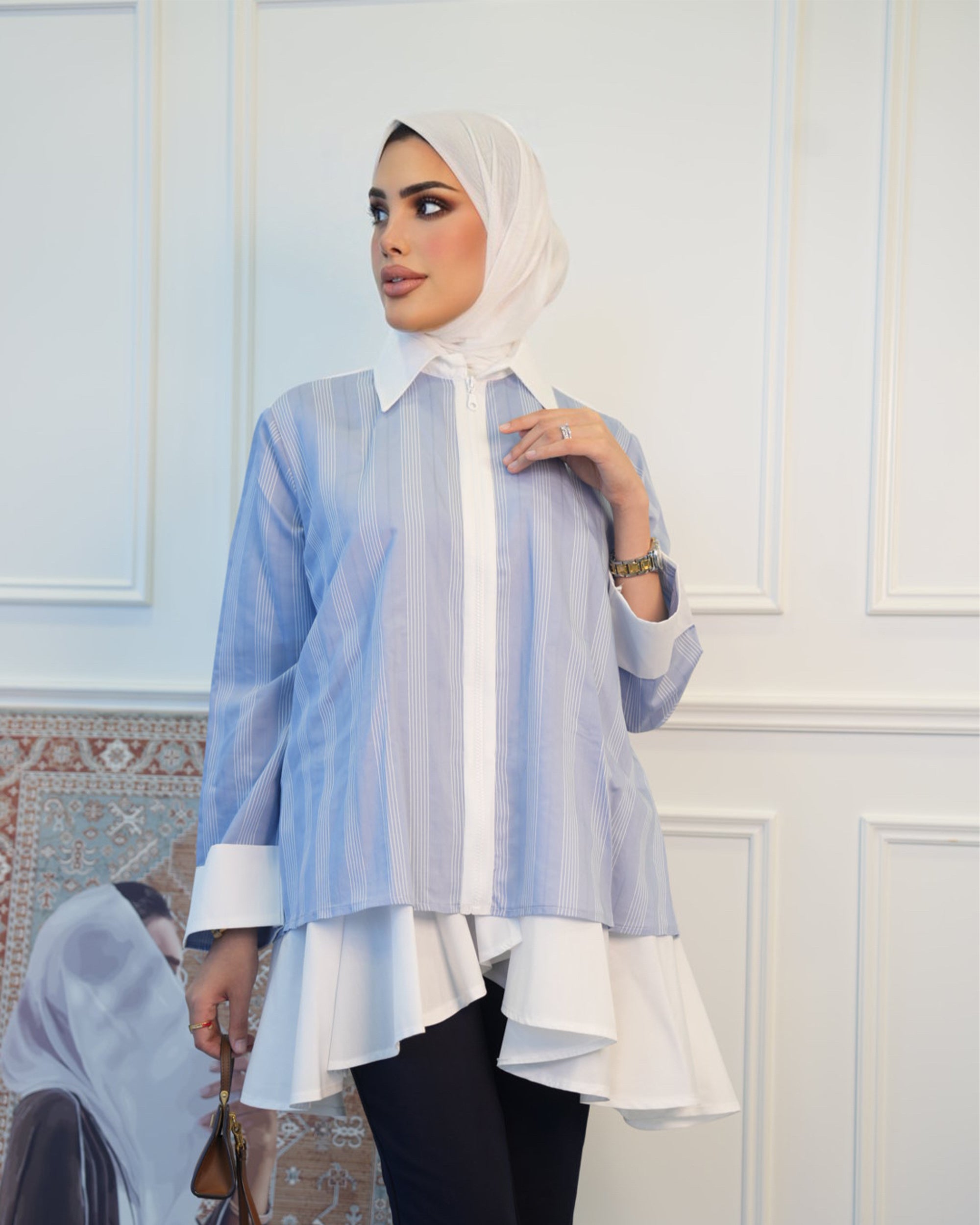 Shirt Model 1083 - Poplin - Blue & White