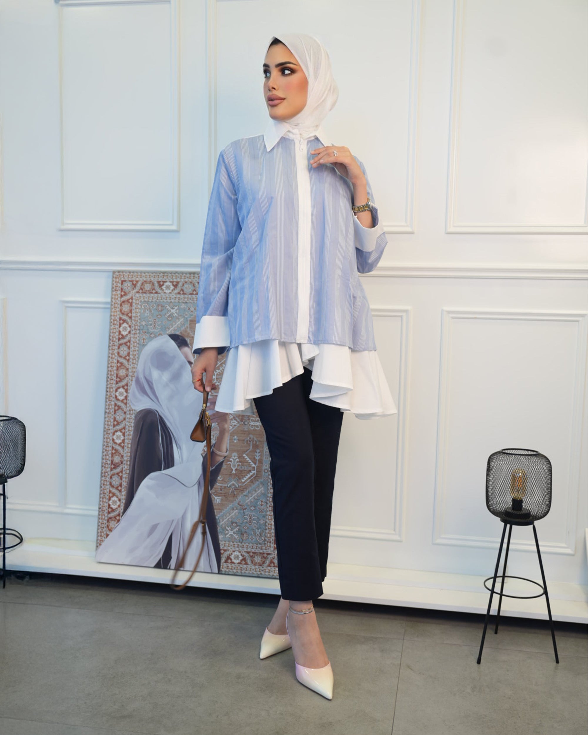 Shirt Model 1083 - Poplin - Blue & White