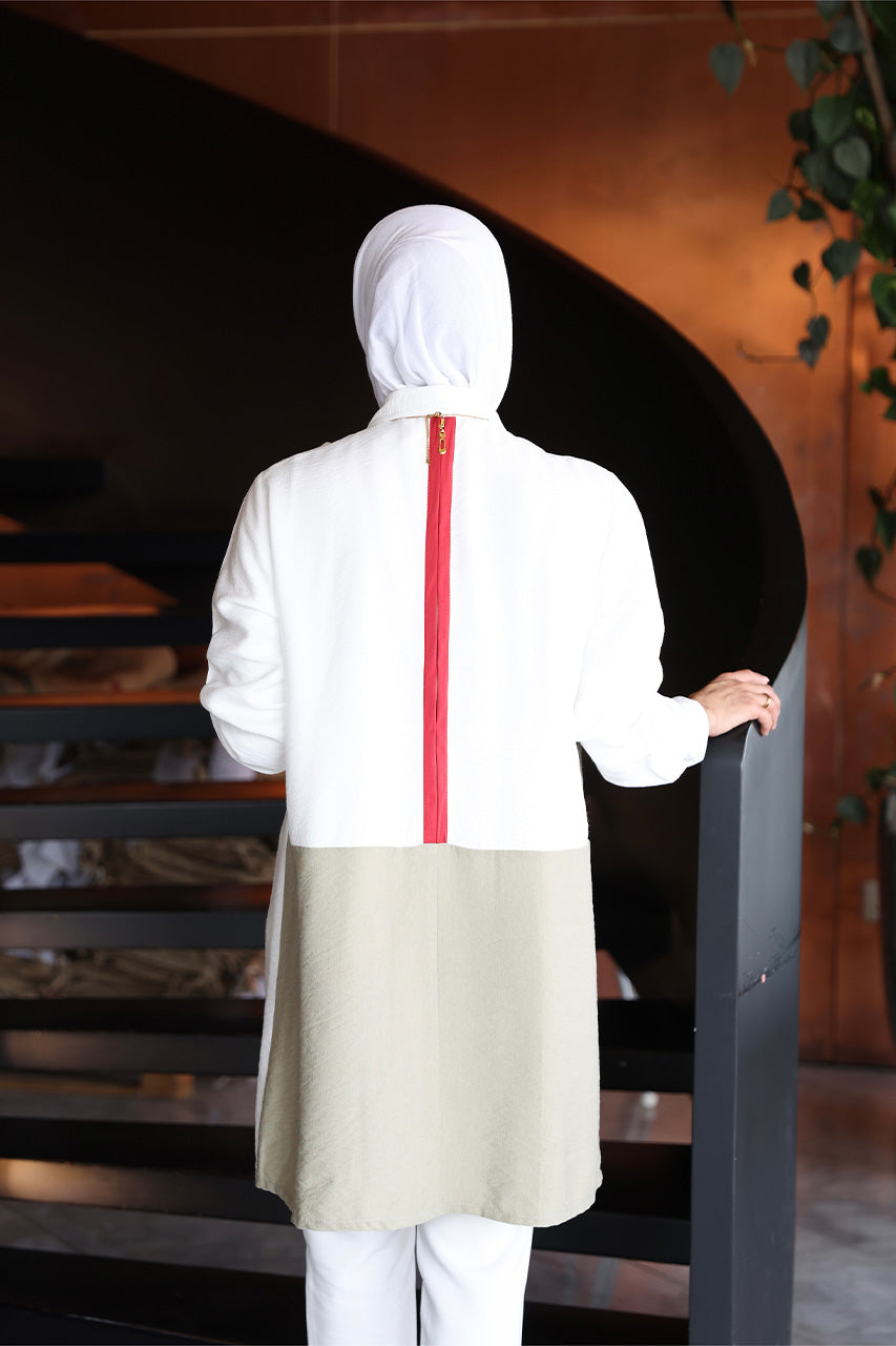 Shirt Model 1084 - Linen - Beige & White