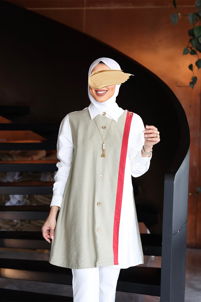 Shirt Model 1084 - Linen - Beige & White