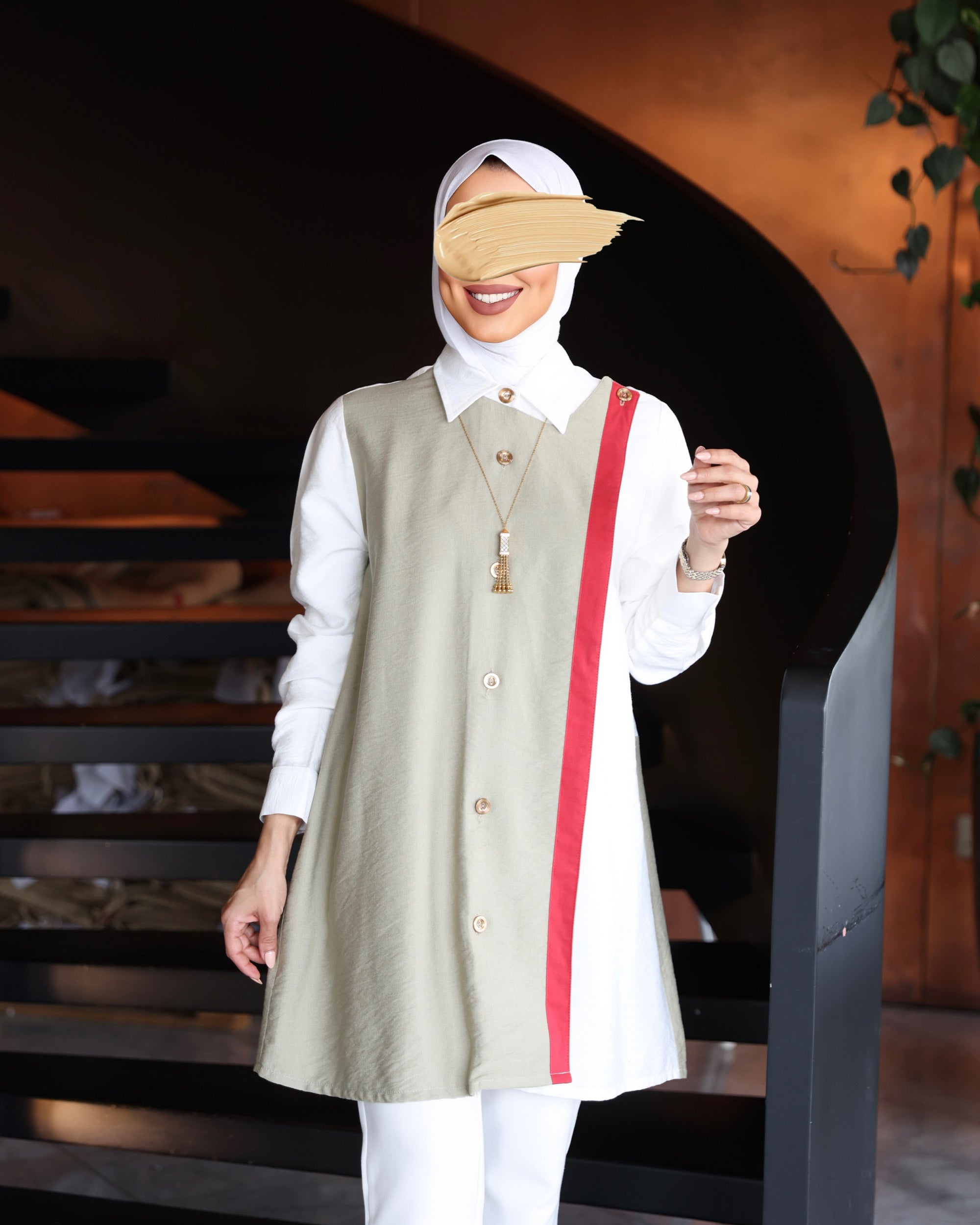 Shirt Model 1084 - Linen - Beige & White