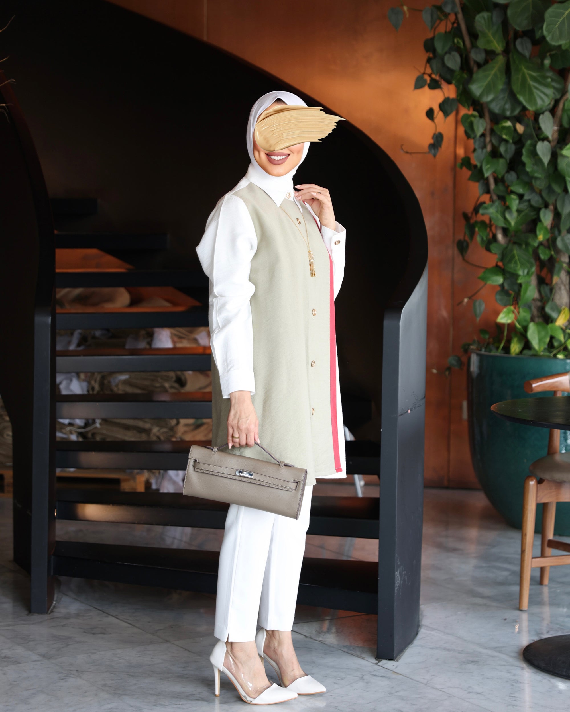 Shirt Model 1084 - Linen - Beige & White