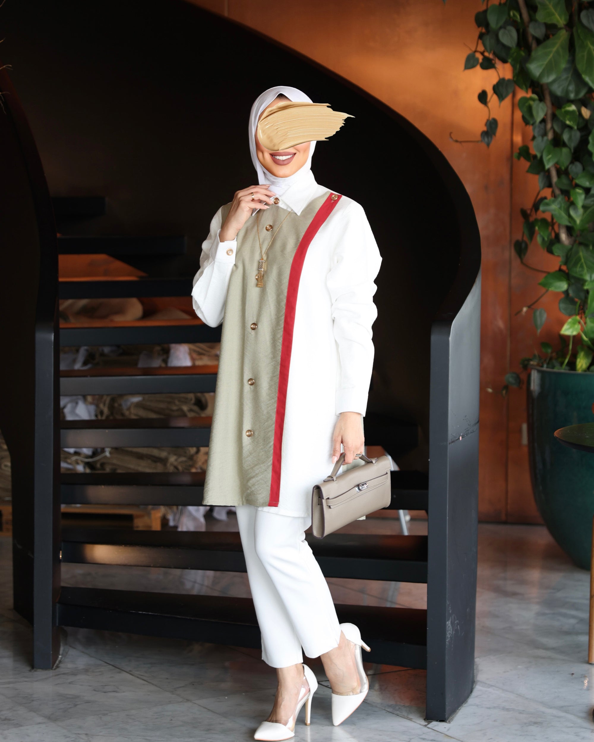 Shirt Model 1084 - Linen - Beige & White