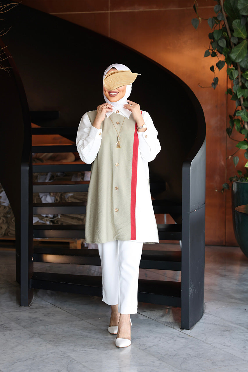 Shirt Model 1084 - Linen - Beige & White