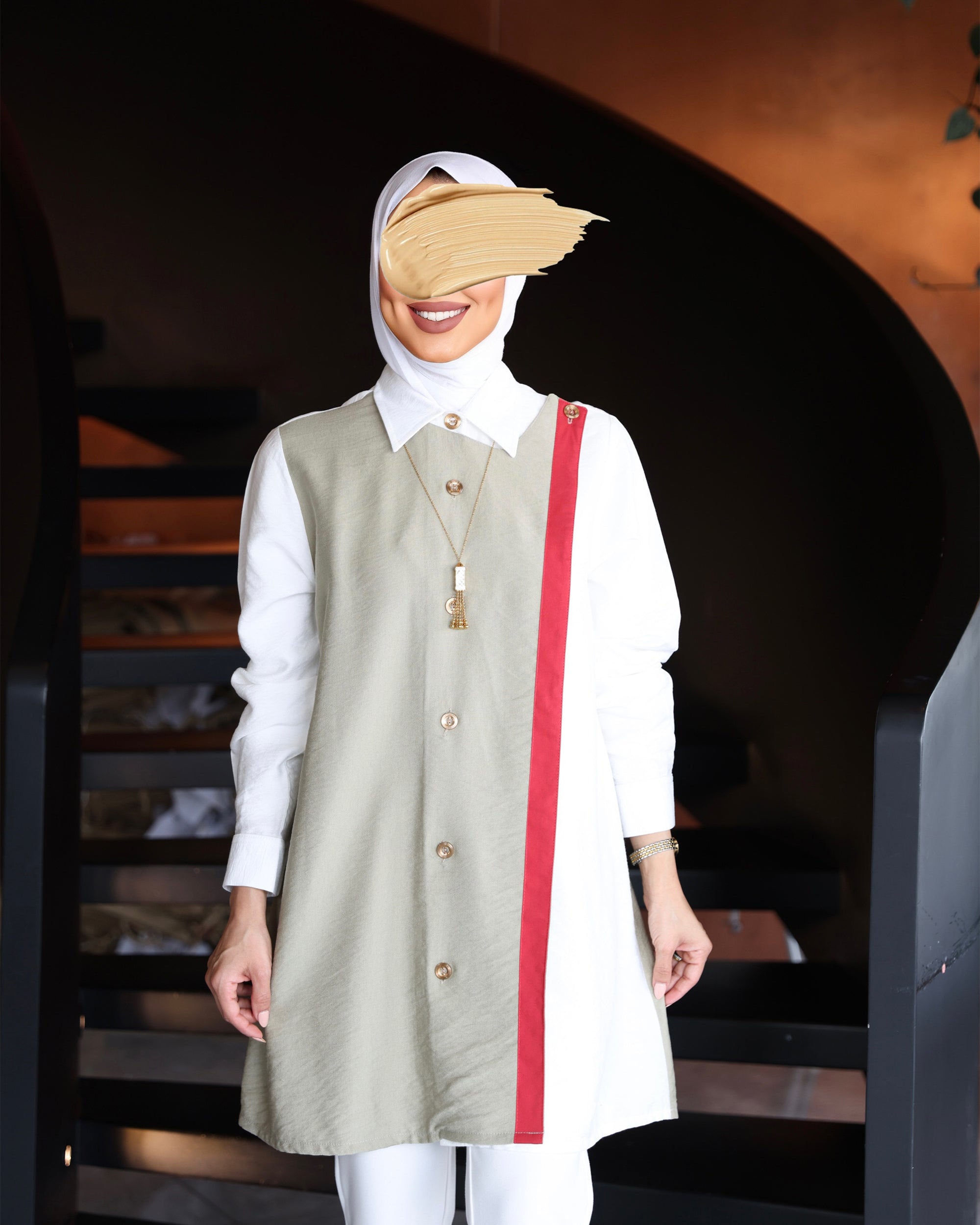 Shirt Model 1084 - Linen - Beige & White