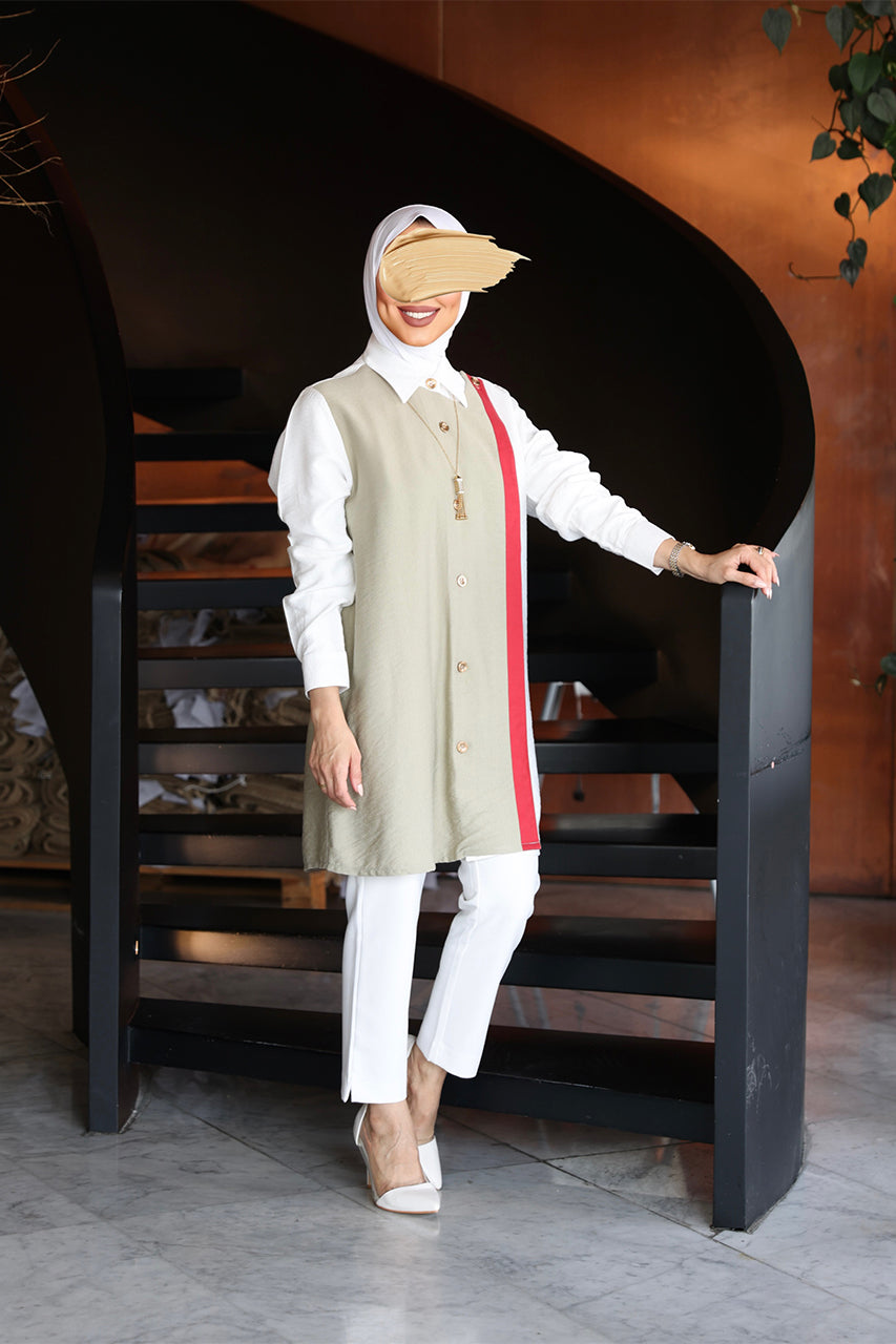 Shirt Model 1084 - Linen - Beige & White