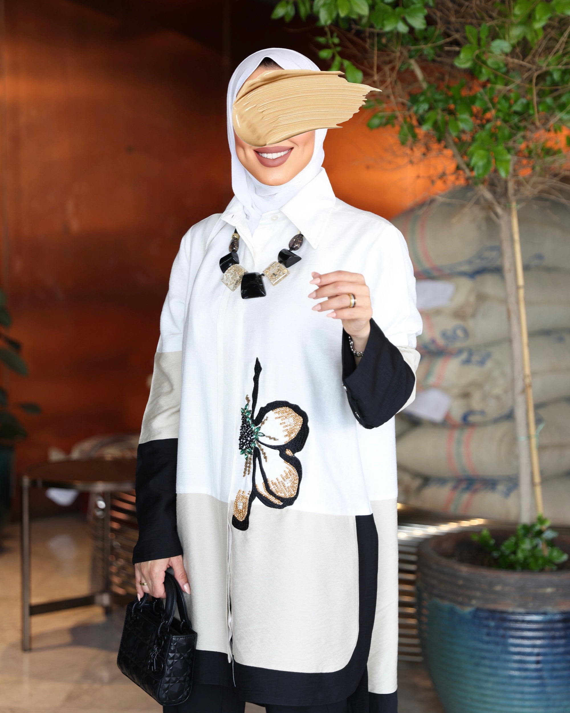 Shirt Model 1085 - Linen - White & Black