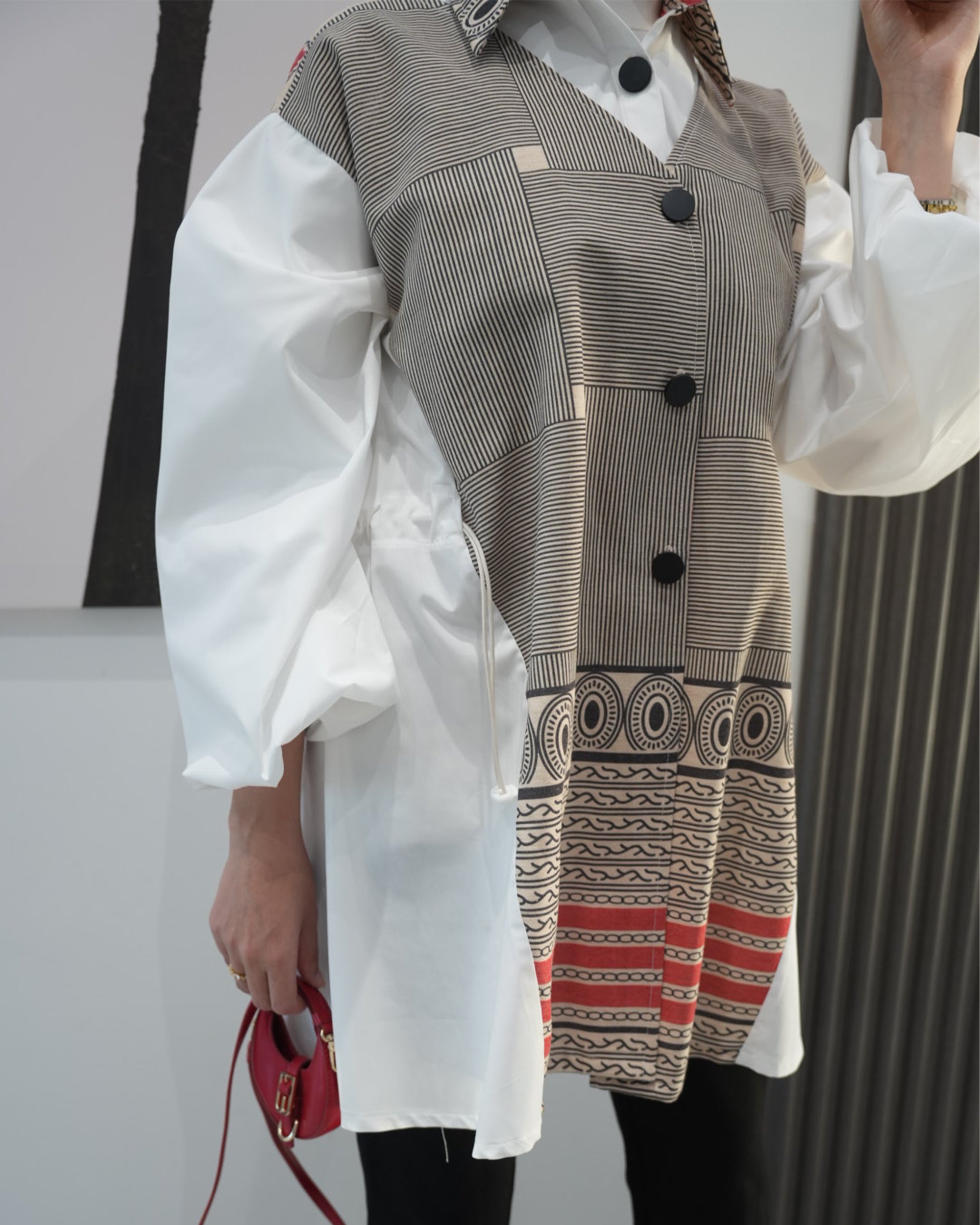 Shirt Model 1086 - Poplin & Linen - Beige & White