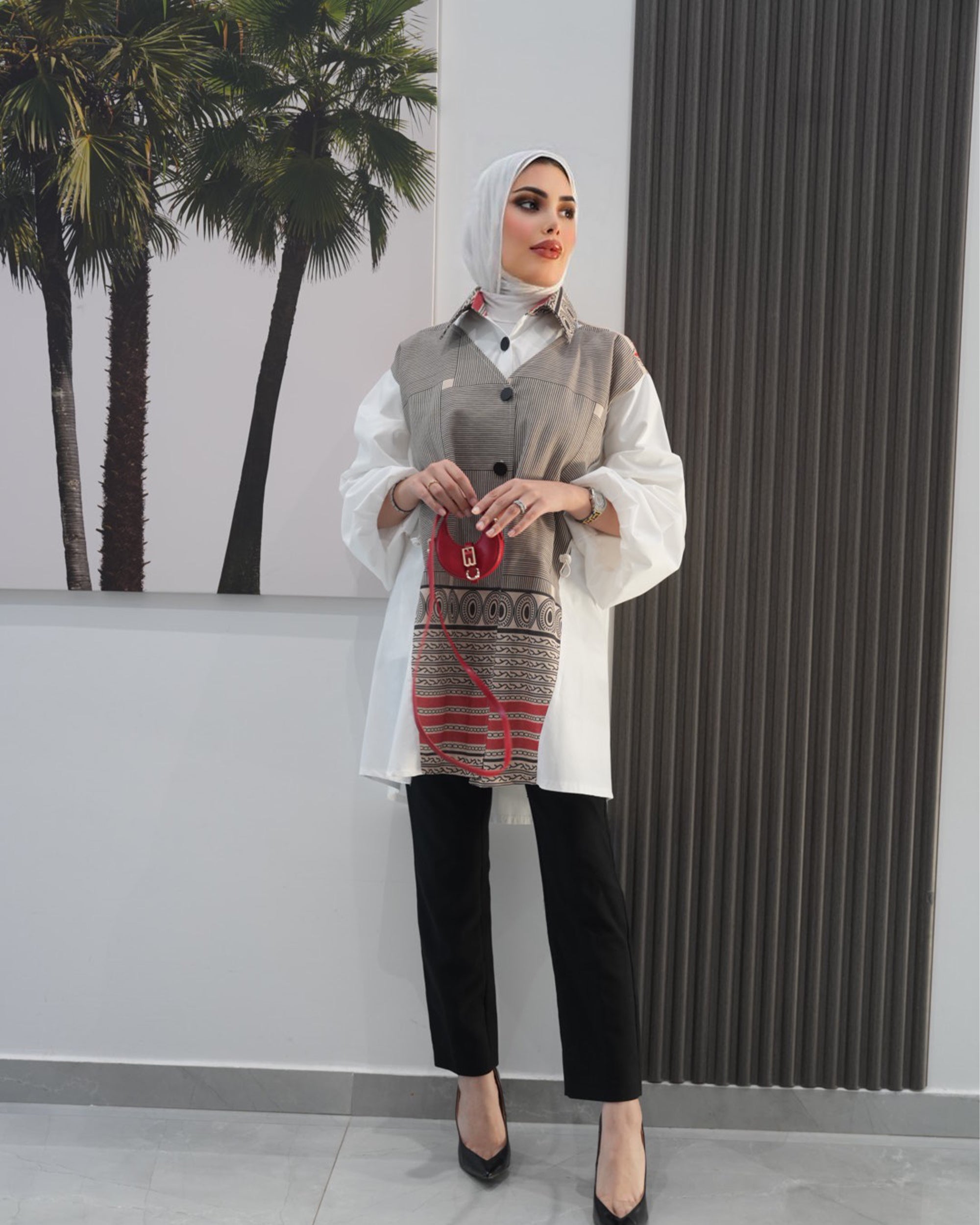 Shirt Model 1086 - Poplin & Linen - Beige & White