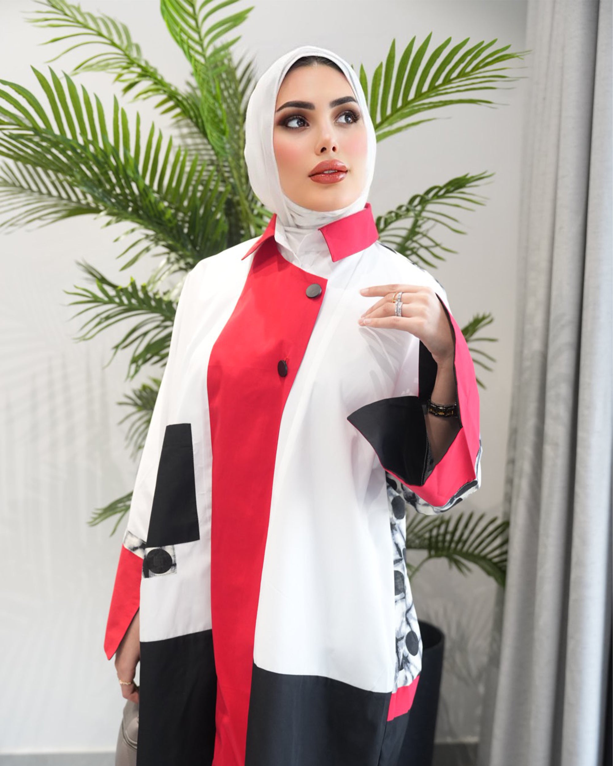 Shirt Model 1087 - Poplin - White & Red