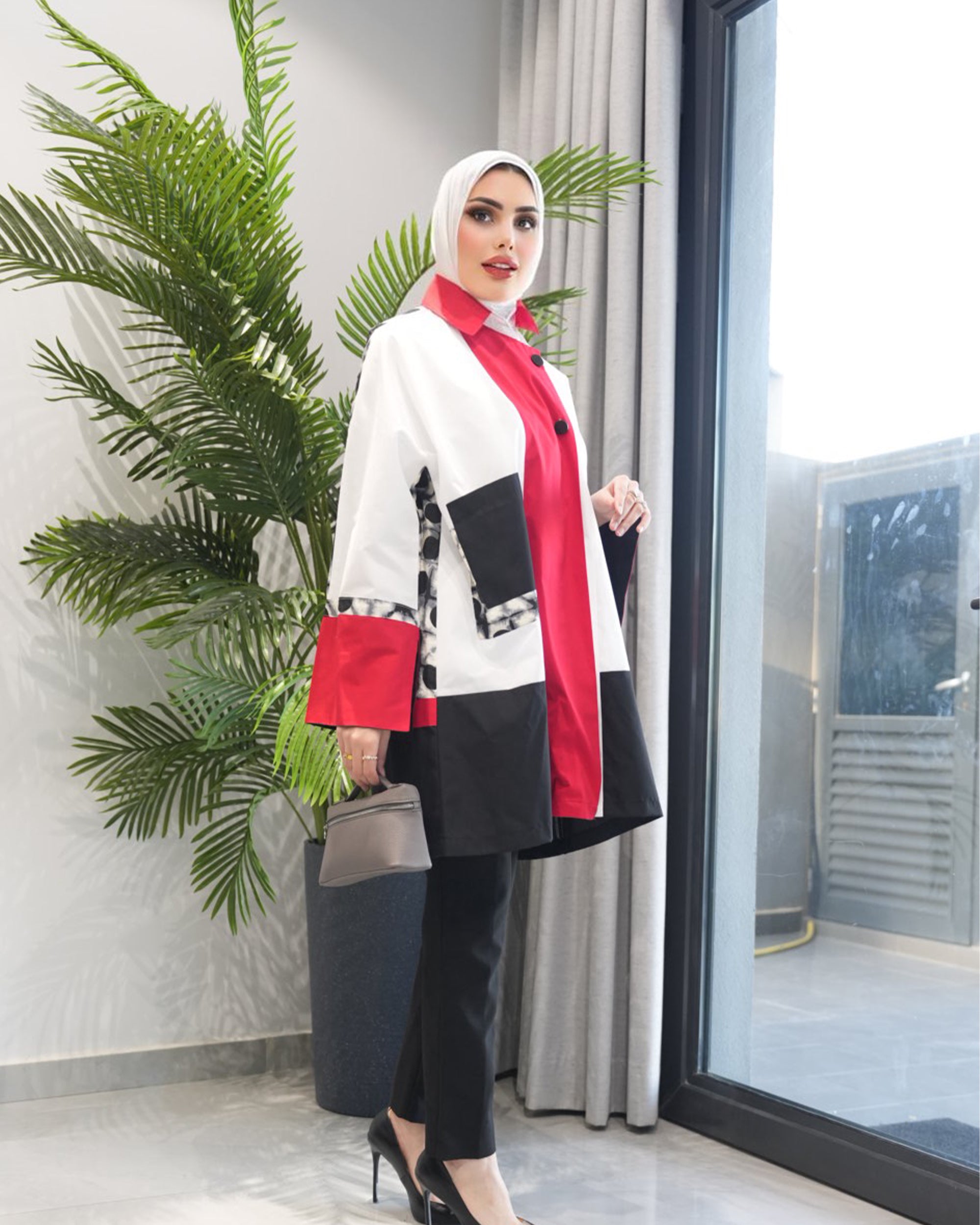 Shirt Model 1087 - Poplin - White & Red