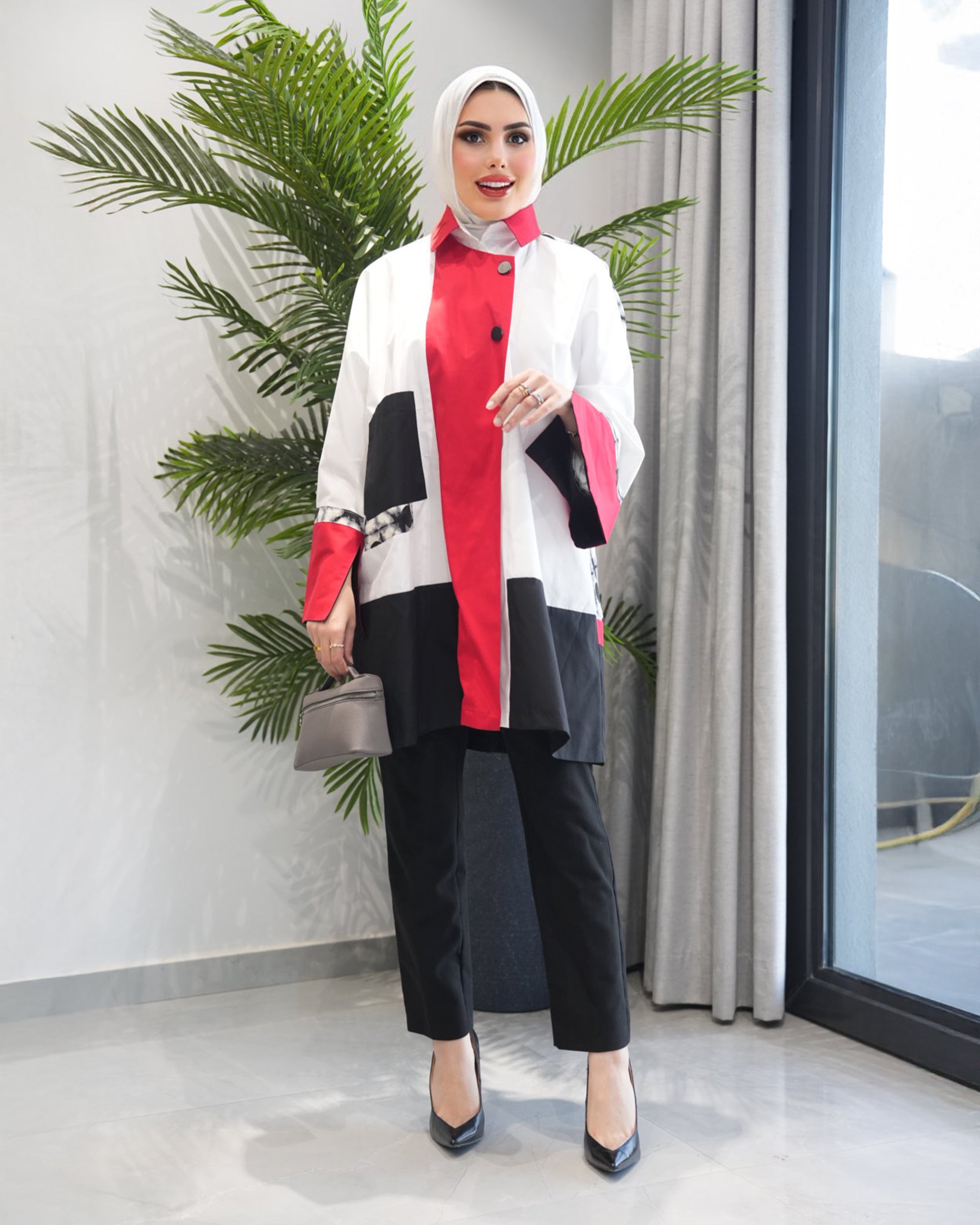 Shirt Model 1087 - Poplin - White & Red