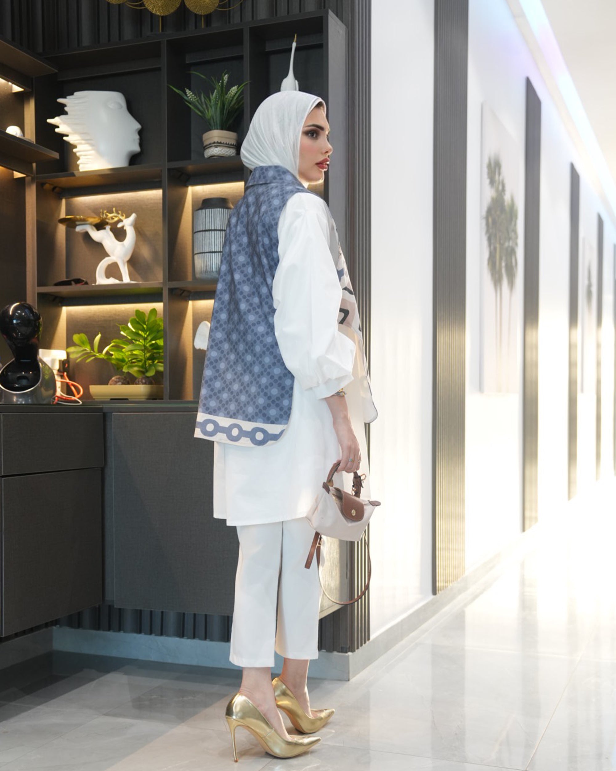 Shirt Model 1089 - Poplin & Linen - White & Blue