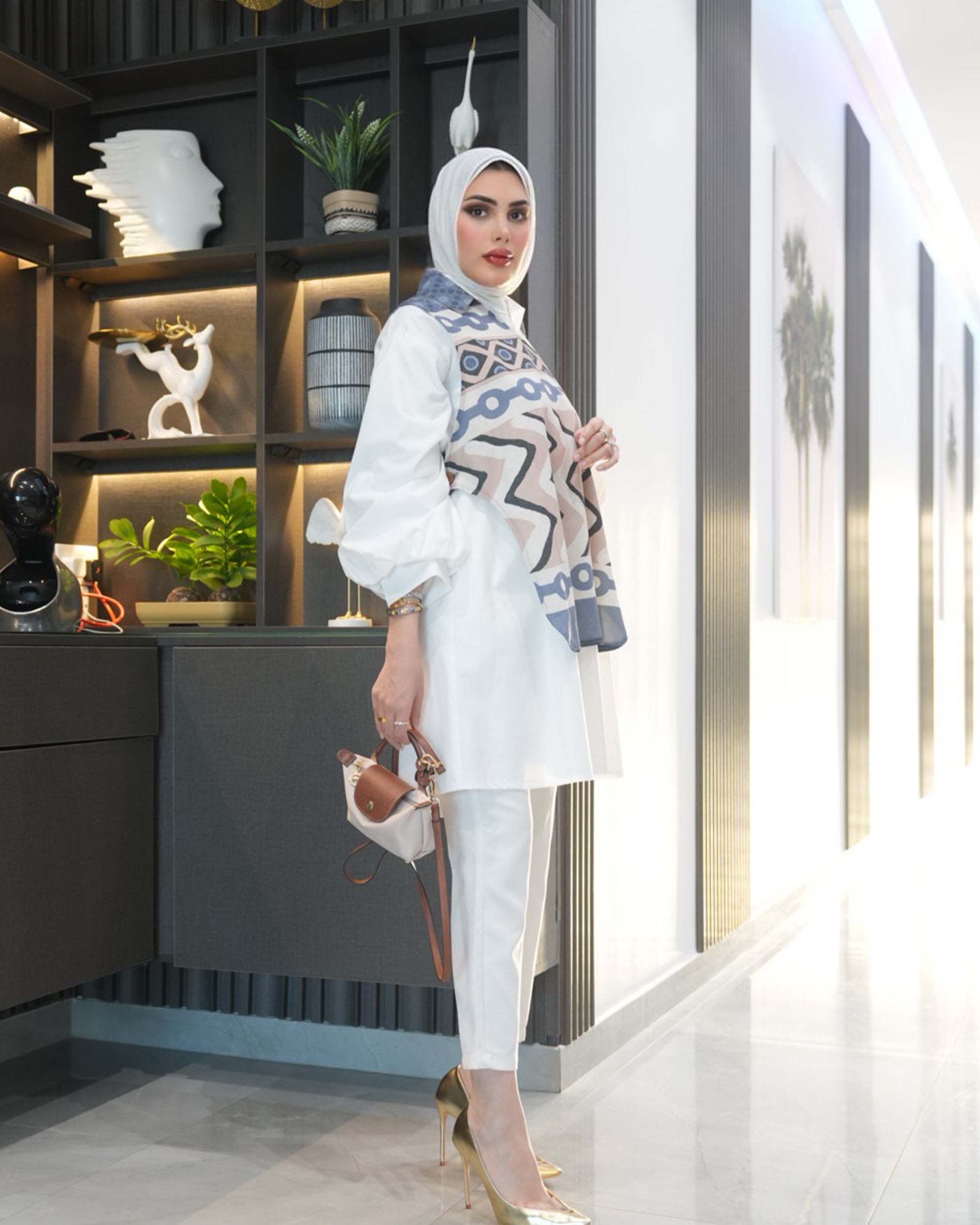 Shirt Model 1089 - Poplin & Linen - White & Blue