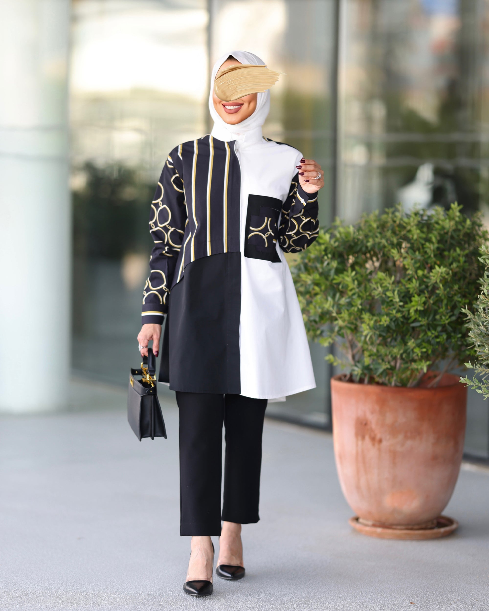 Shirt Model 1090 - Poplin & Cotton - Black & White