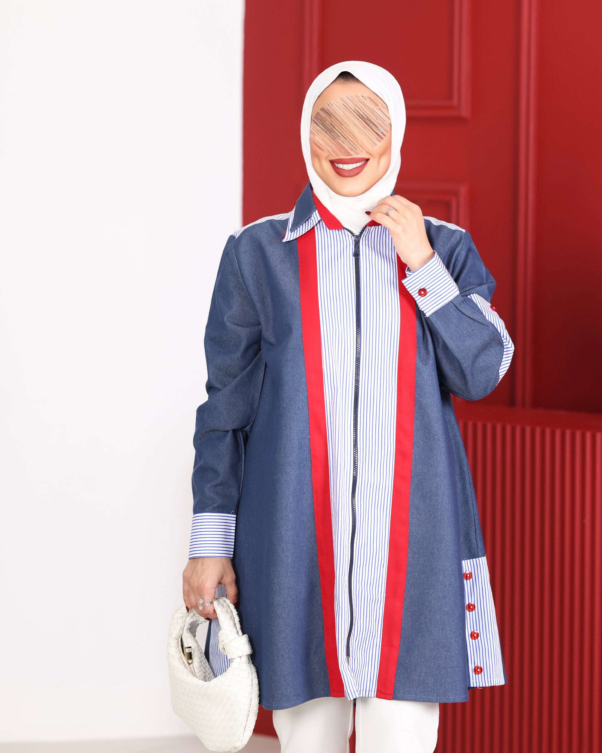 Shirt Model 1092 - Poplin & Jeans - Blue