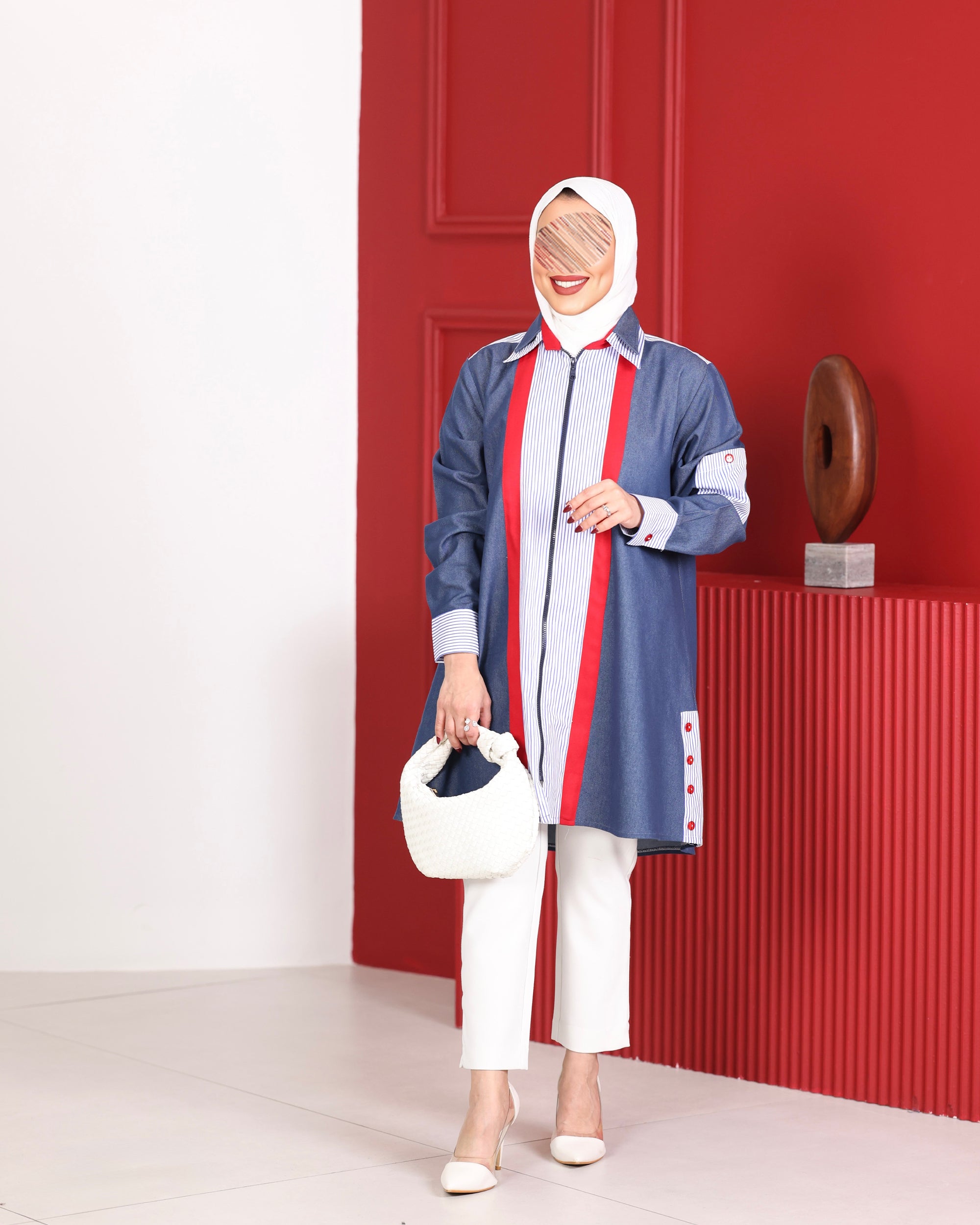 Shirt Model 1092 - Poplin & Jeans - Blue