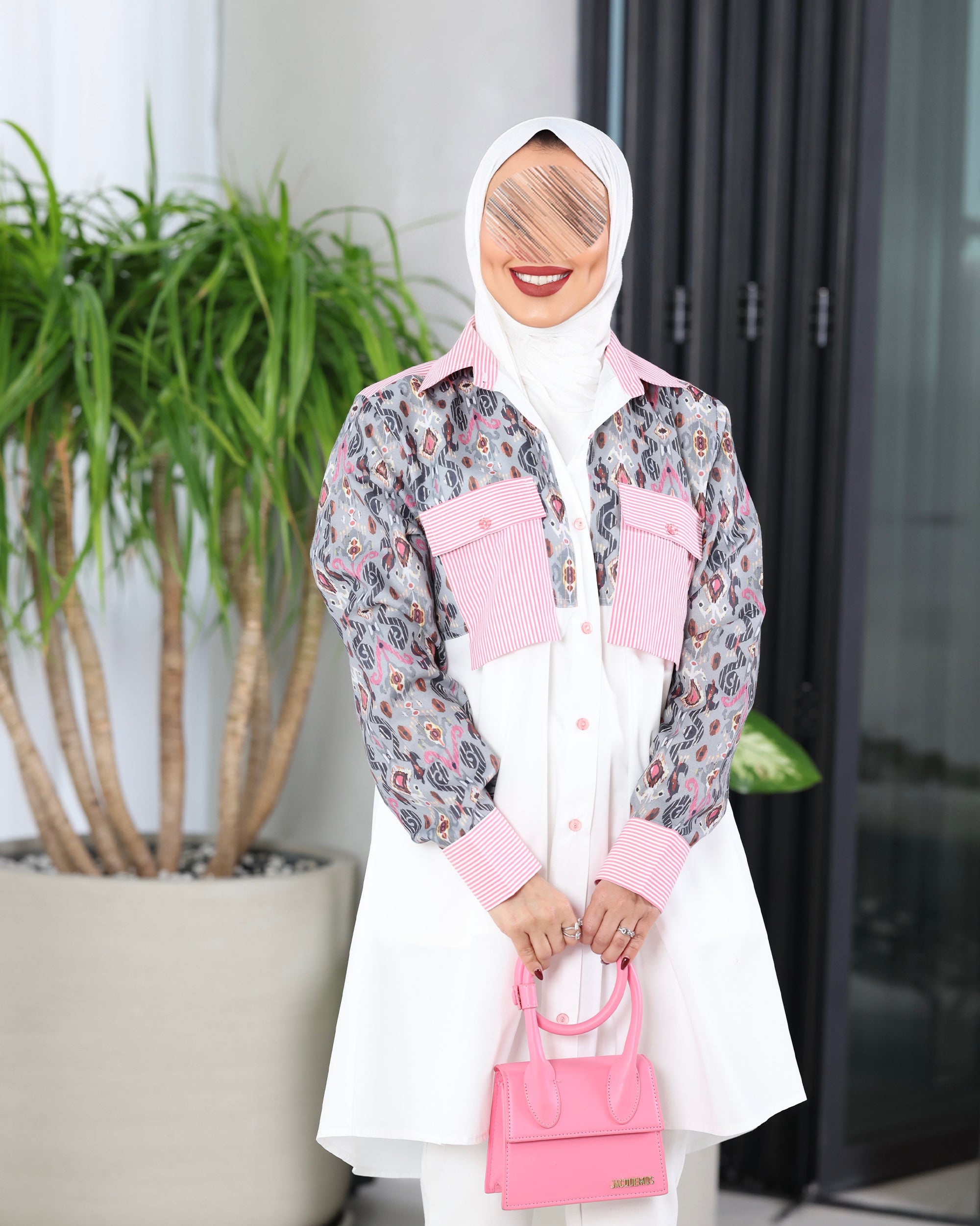 Shirt Model 1093 - Poplin - White & Pink