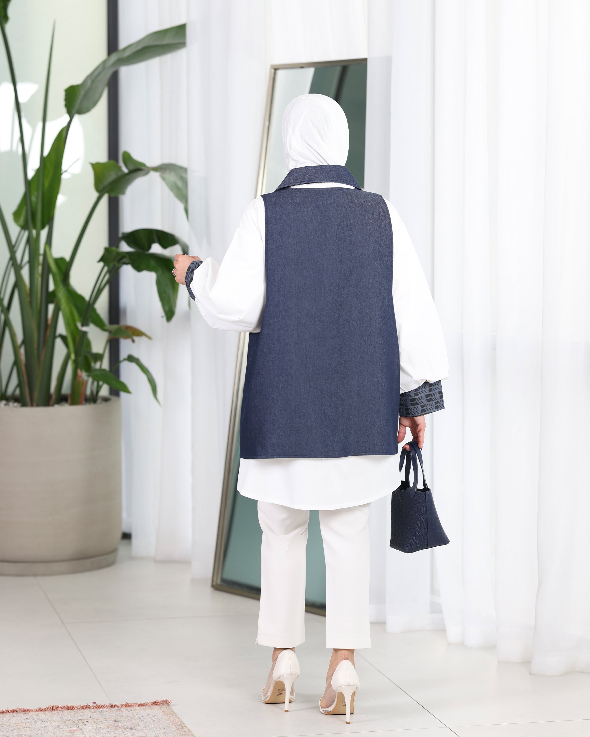 Shirt Model 1095 - Poplin & Jeans - Blue & White