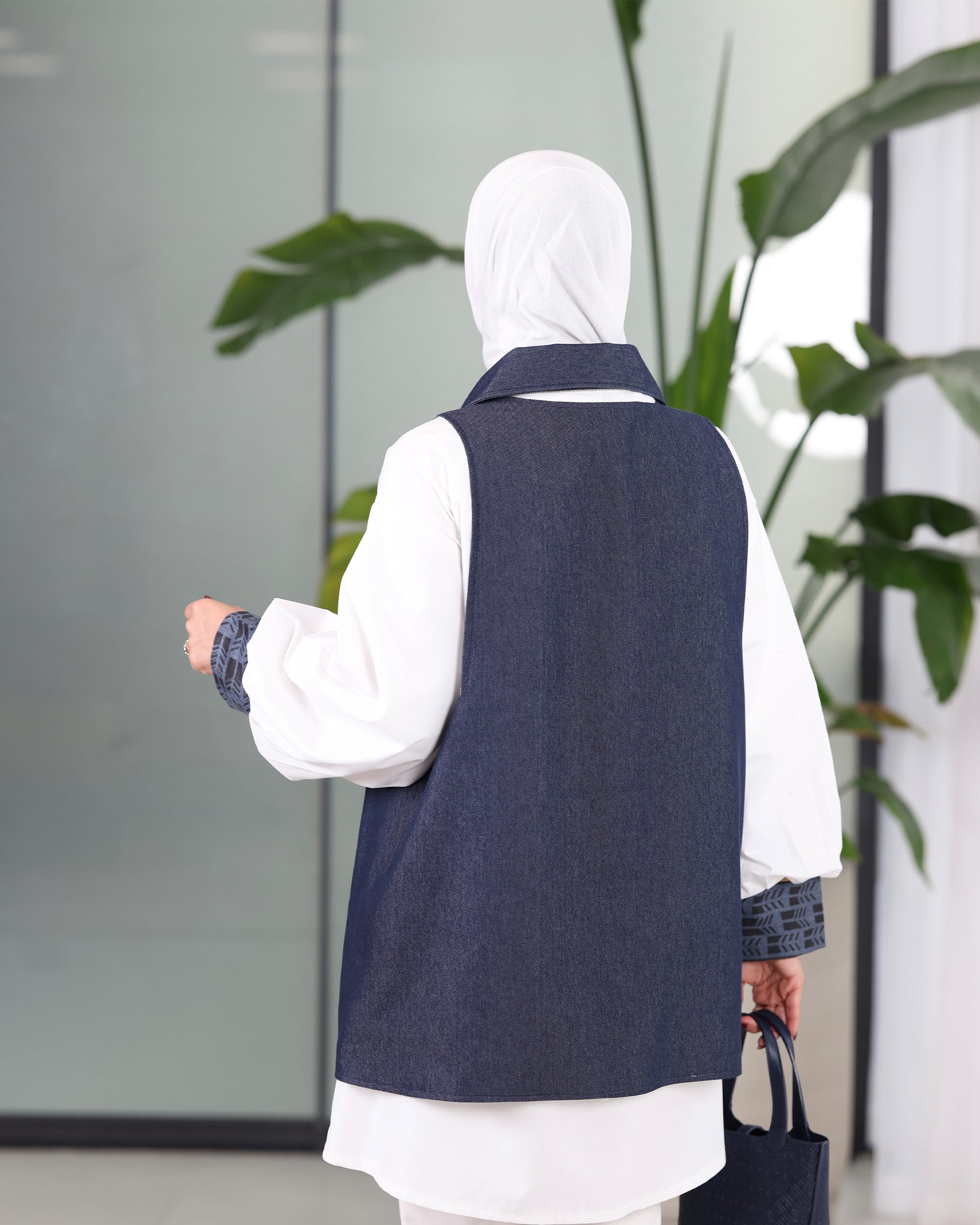 Shirt Model 1095 - Poplin & Jeans - Blue & White