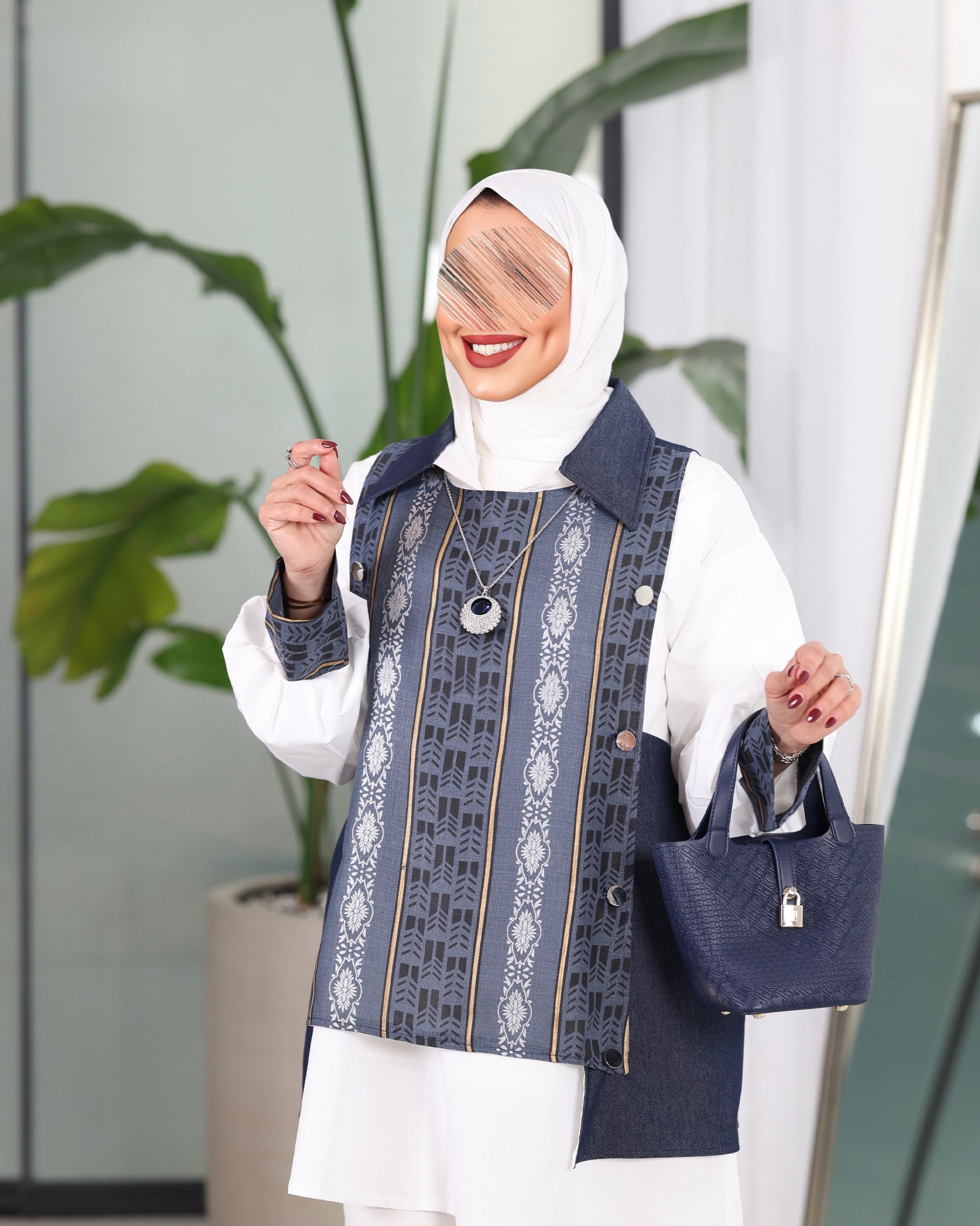 Shirt Model 1095 - Poplin & Jeans - Blue & White