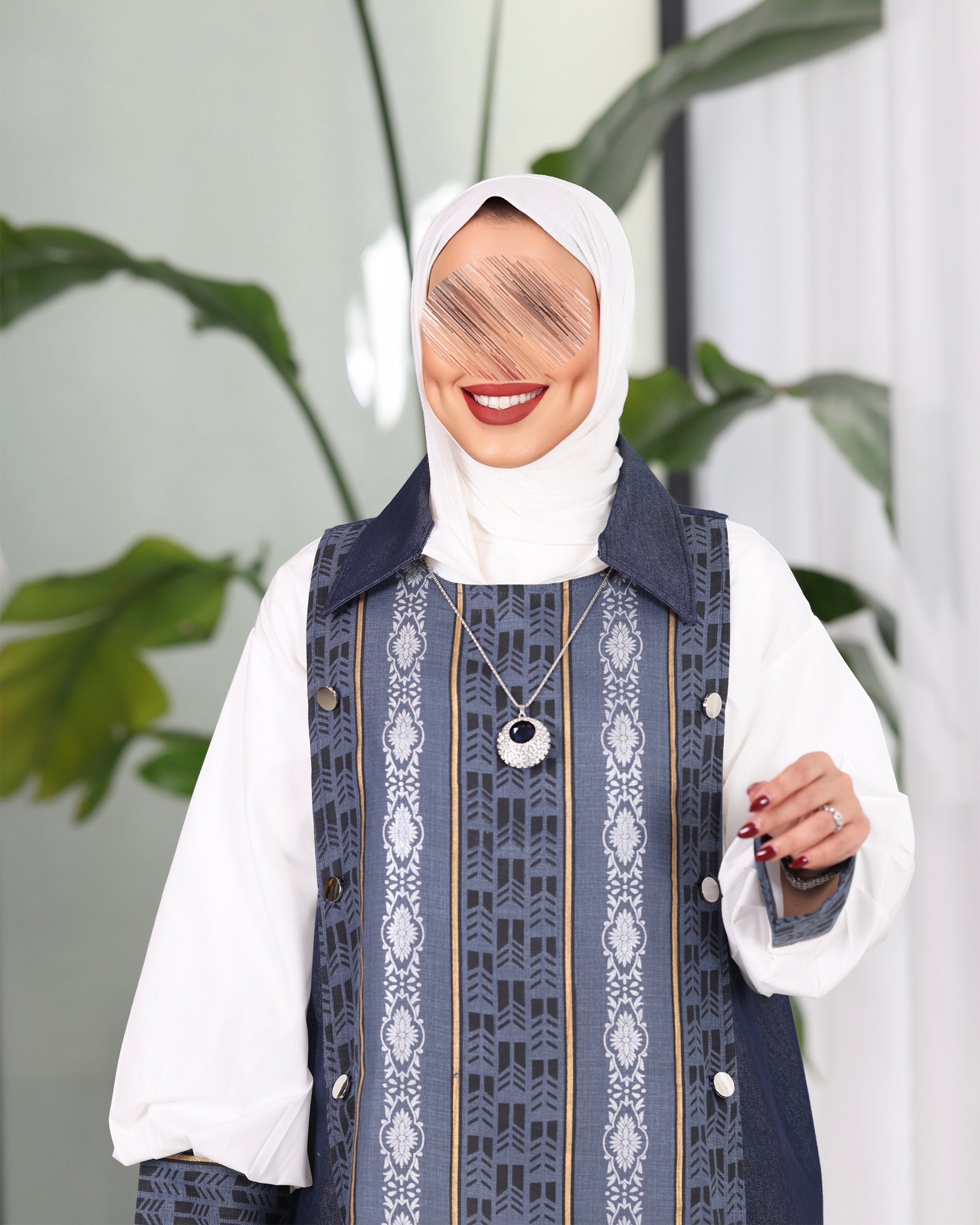 Shirt Model 1095 - Poplin & Jeans - Blue & White