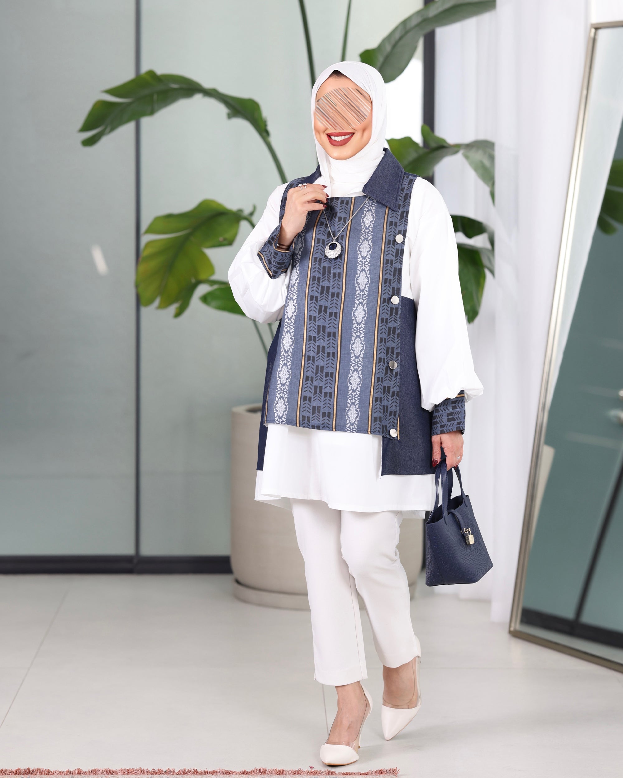 Shirt Model 1095 - Poplin & Jeans - Blue & White