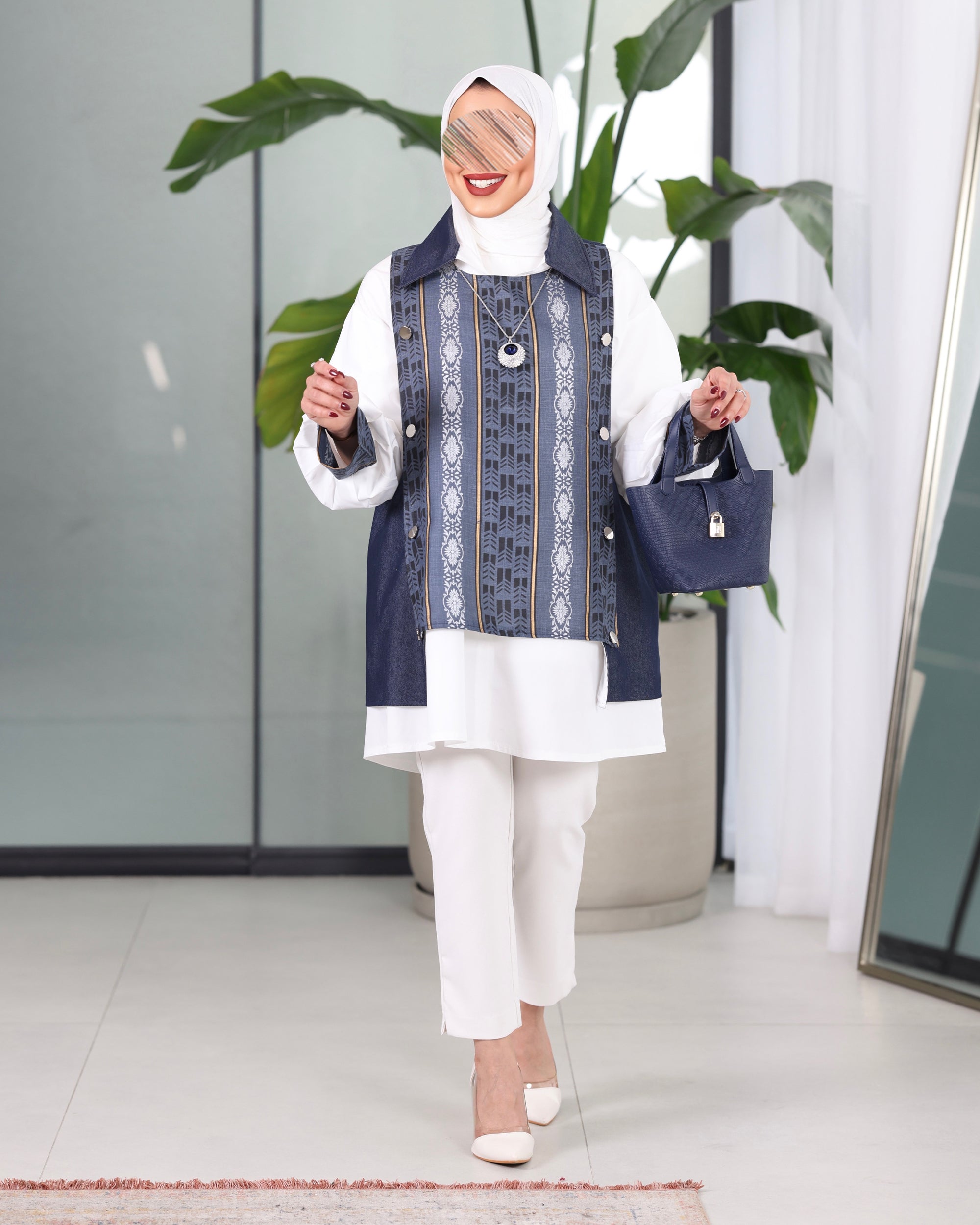 Shirt Model 1095 - Poplin & Jeans - Blue & White