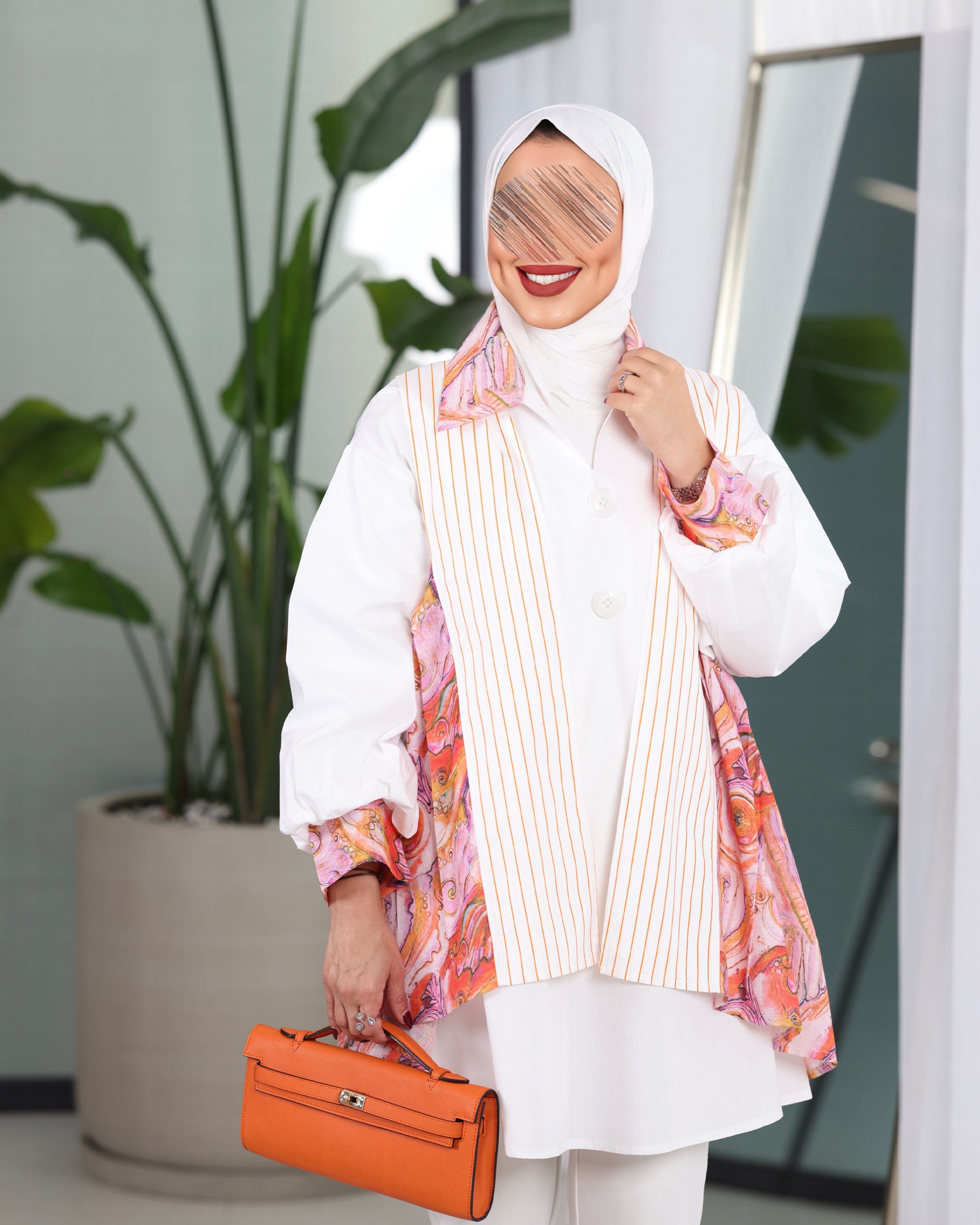 Shirt Model 1096 - Poplin & Linen - White & Pink